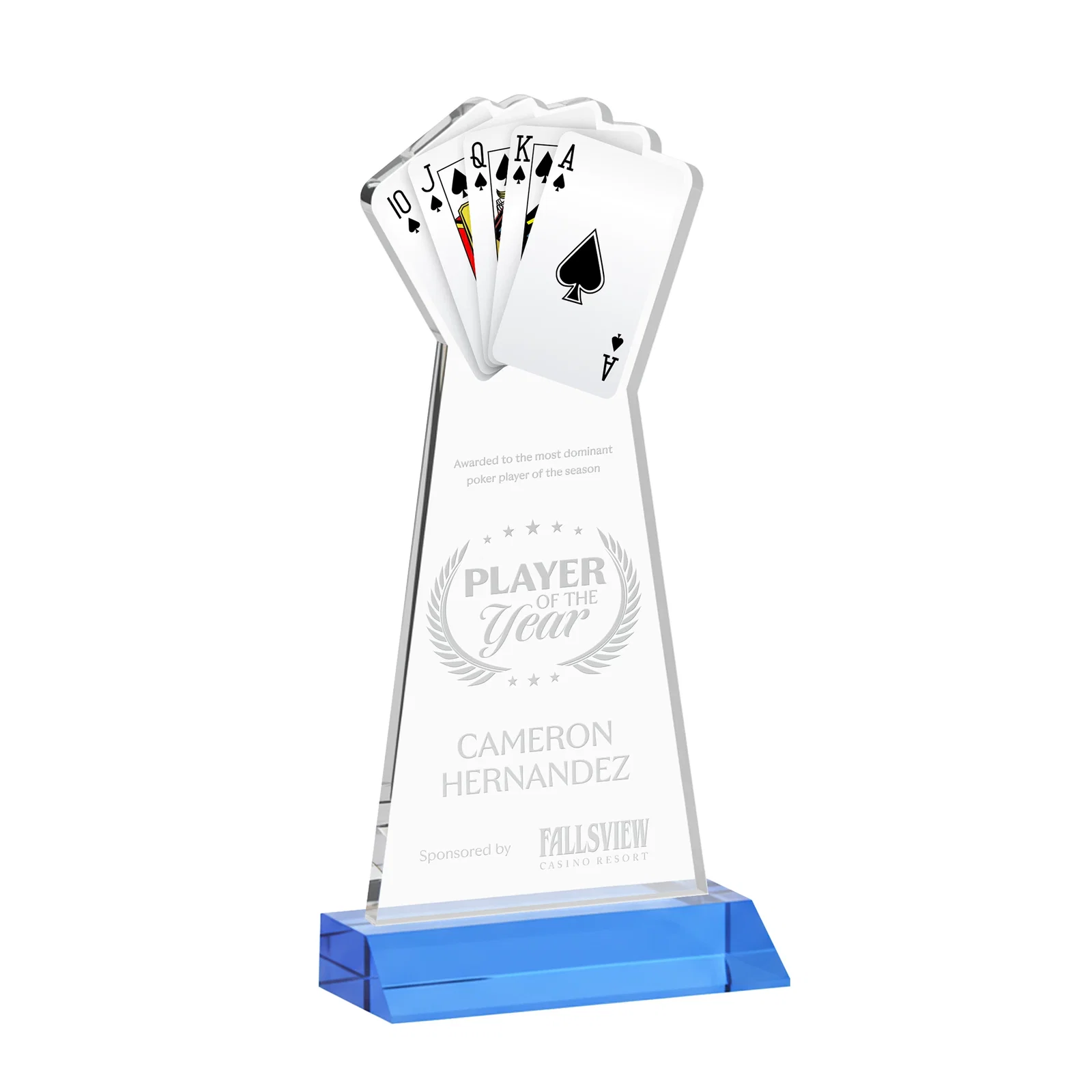 Promotional Starfire Crystal Poker Award With Card Cutout, Mitered Base for graduation ceremonies