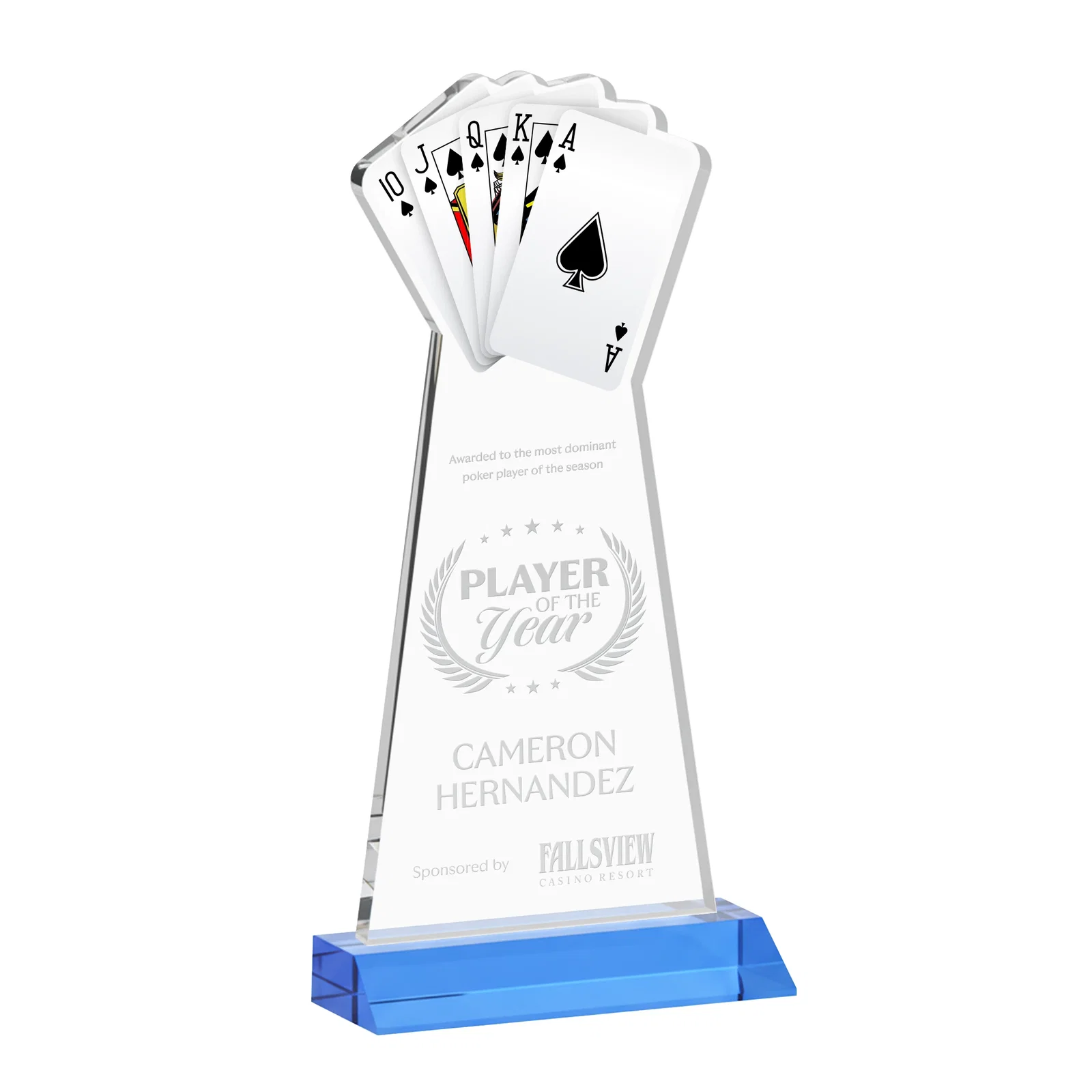 Promotional Starfire Crystal Poker Award With Card Cutout, Mitered Base for safety achievement programs