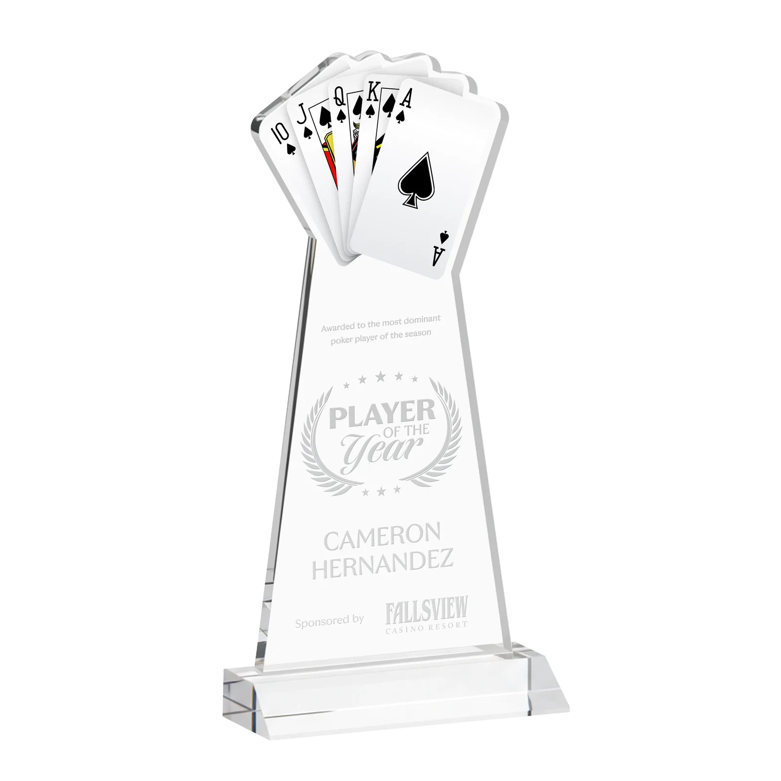 Custom Starfire Crystal Poker Award With Card Cutout, Mitered Base for sales achievement awards