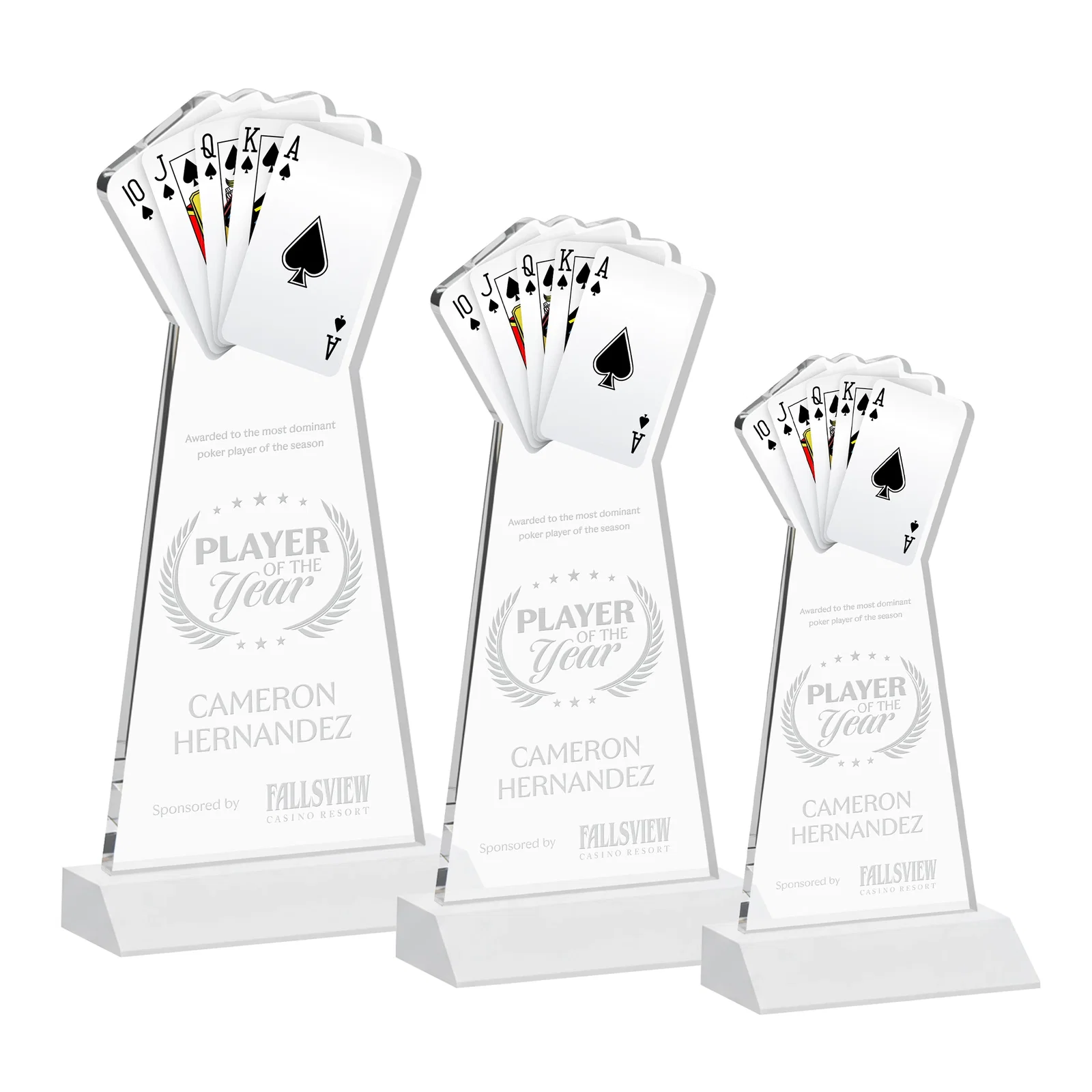 Promotional Starfire Crystal Poker Award With Card Cutout, Mitered Base for volunteer appreciation