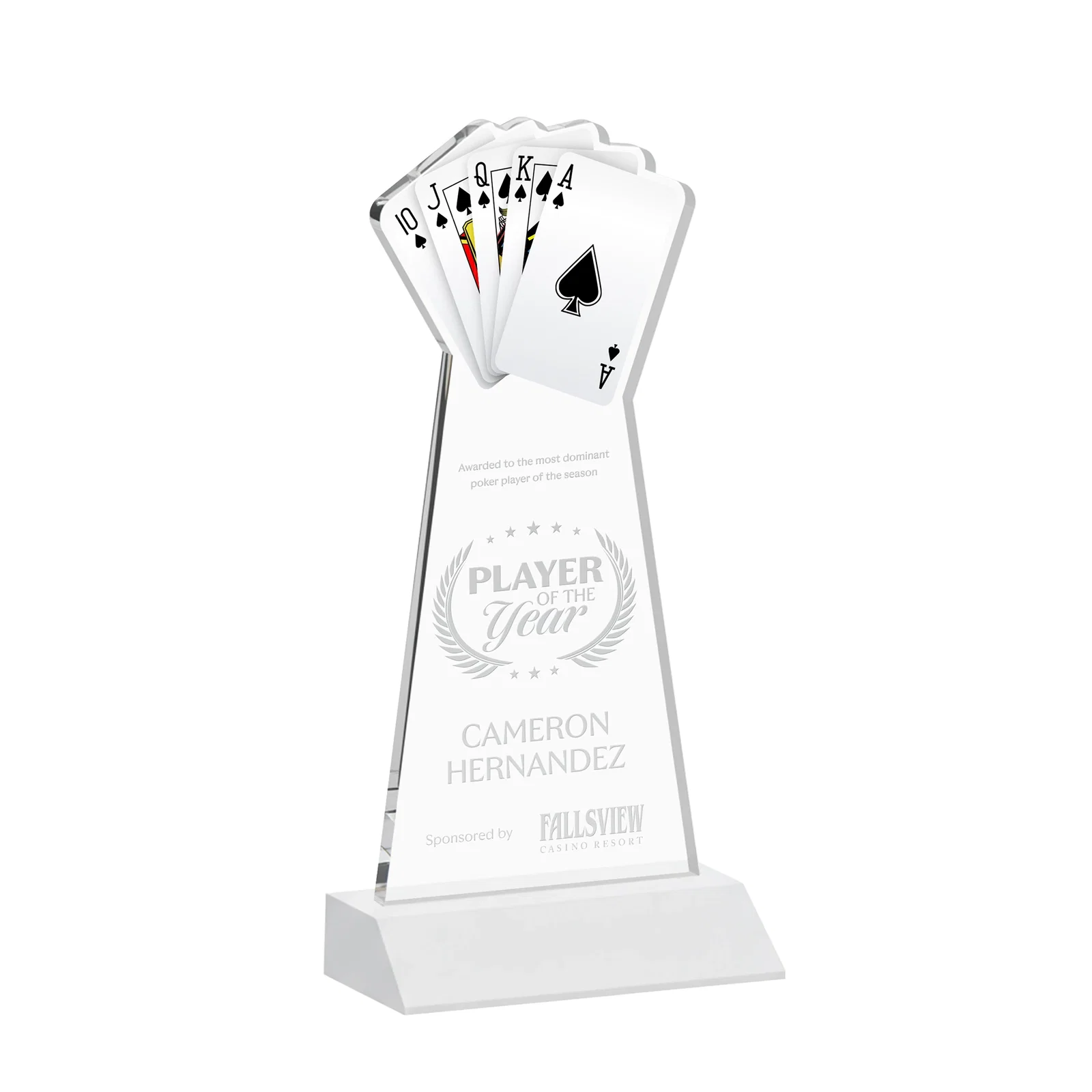 Promotional Starfire Crystal Poker Award With Card Cutout, Mitered Base for dealer and partner awards