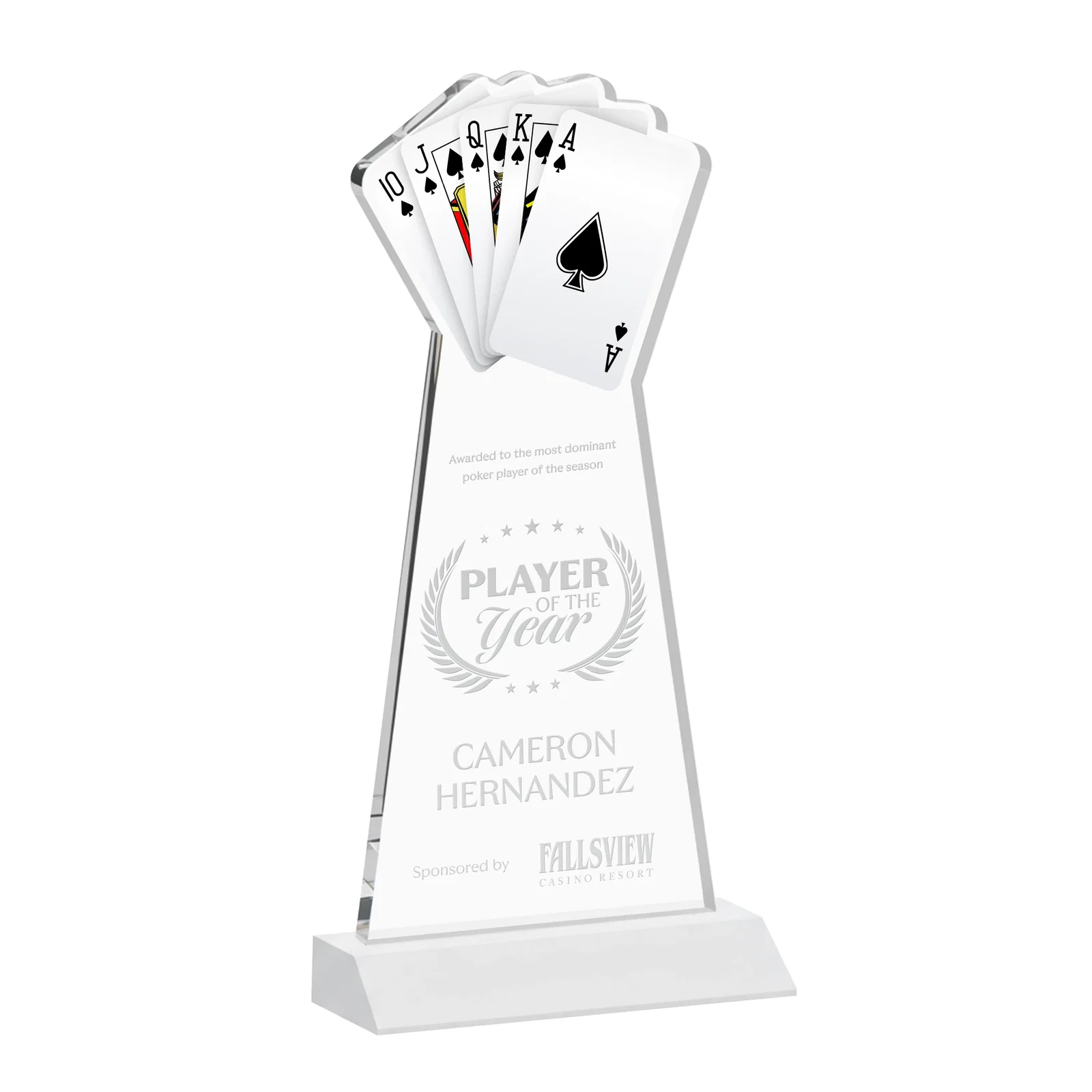 Branded Starfire Crystal Poker Award With Card Cutout, Mitered Base for employee recognition