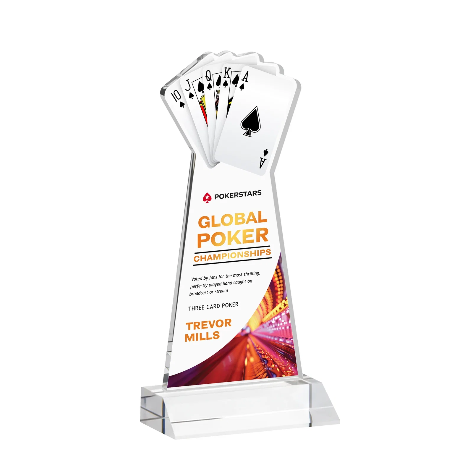 Branded Starfire Crystal Poker Award With Card Cutout, Mitered Base for service anniversary gifts