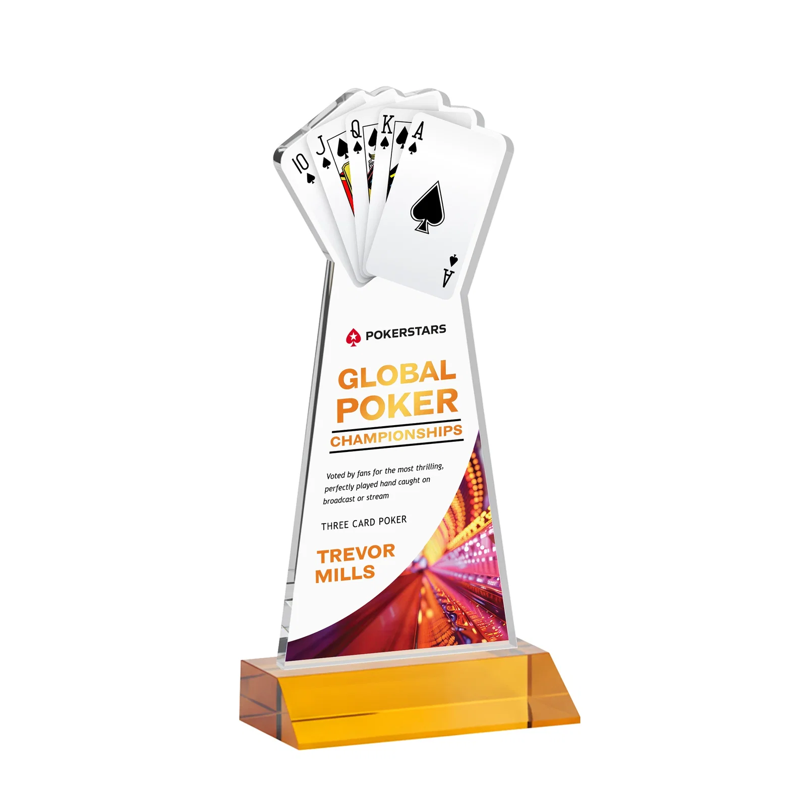Branded Starfire Crystal Poker Award With Card Cutout, Mitered Base for donor appreciation