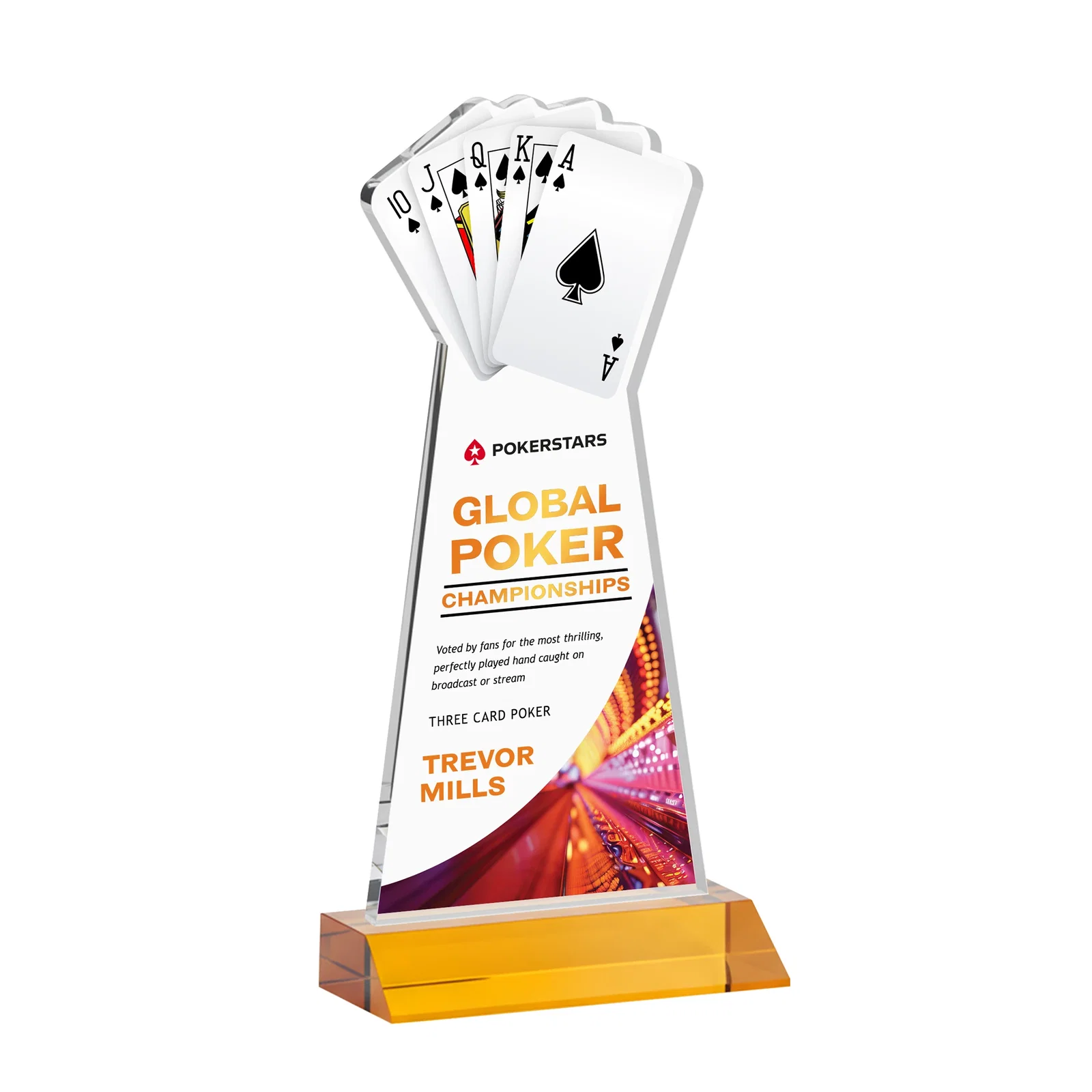 Branded Starfire Crystal Poker Award With Card Cutout, Mitered Base for graduation ceremonies