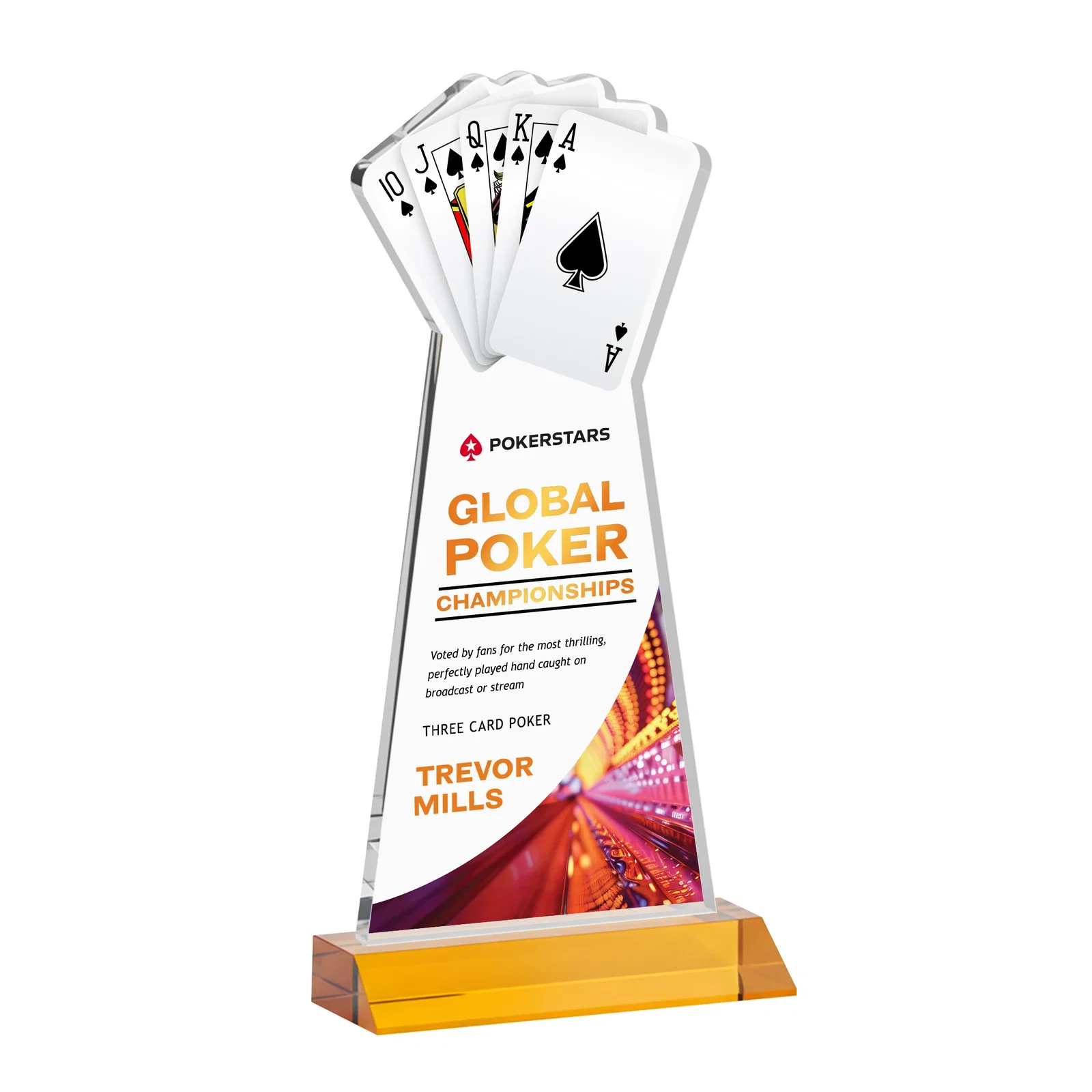 Branded Starfire Crystal Poker Award With Card Cutout, Mitered Base for safety achievement programs