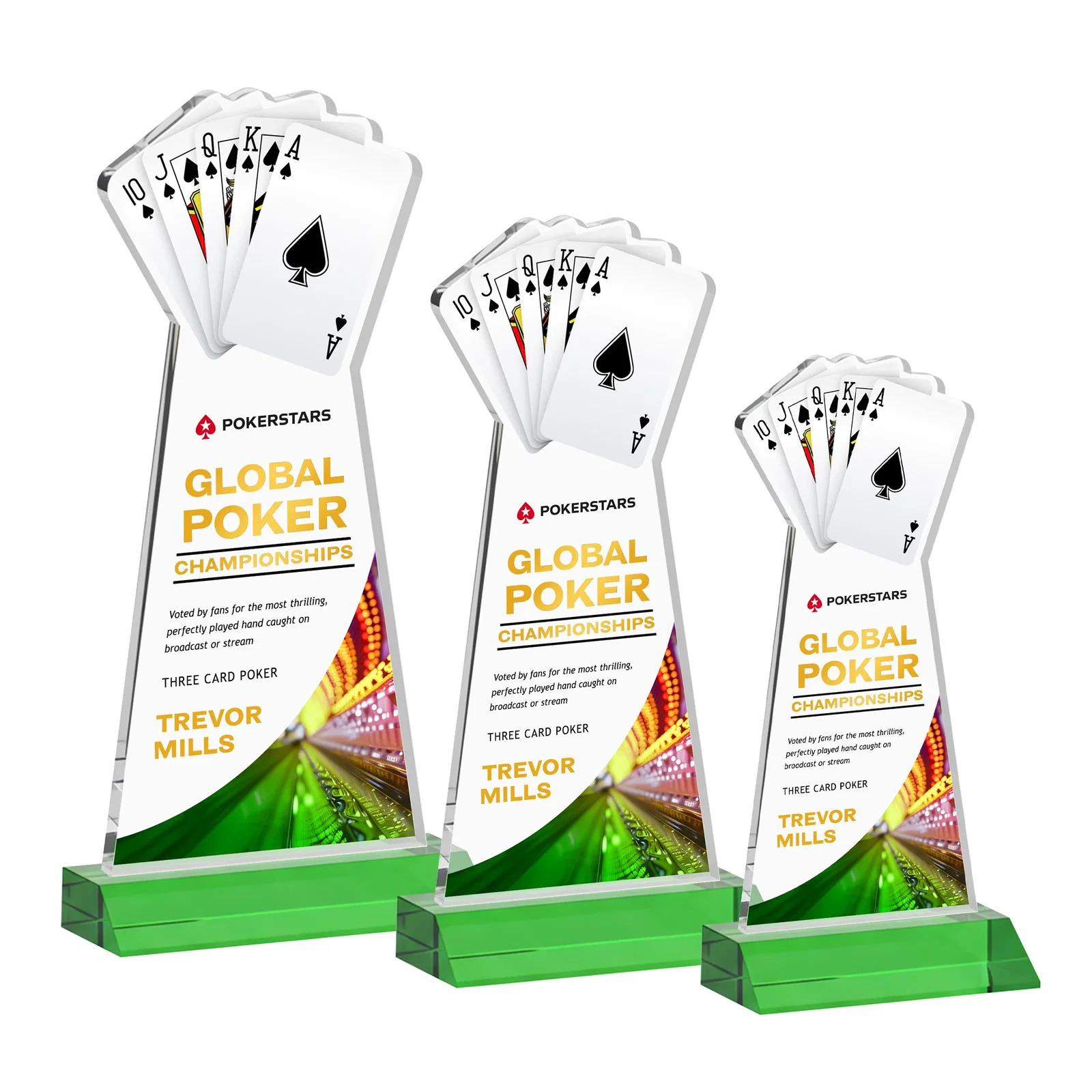 Branded Starfire Crystal Poker Award With Card Cutout, Mitered Base for volunteer appreciation