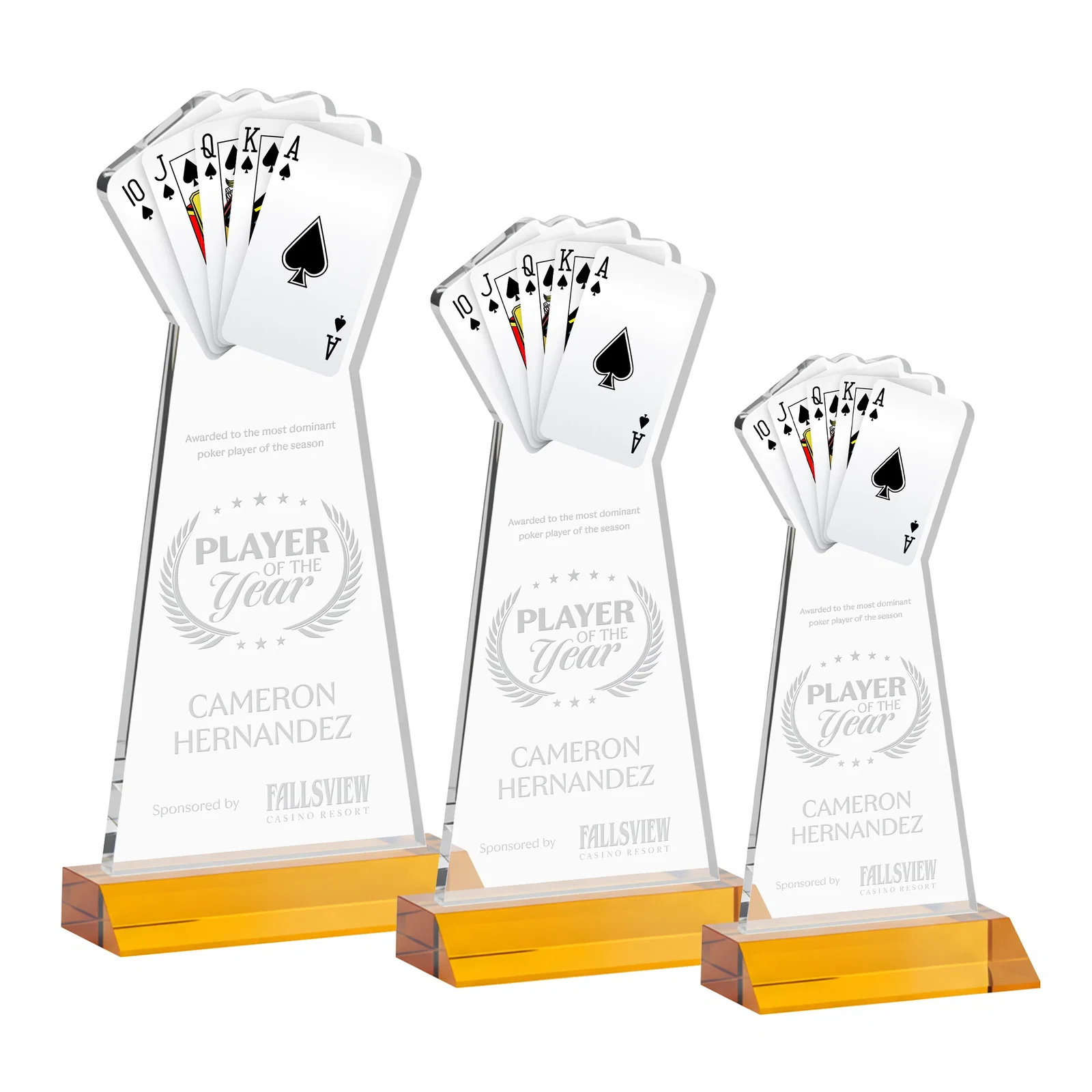 Custom Starfire Crystal Poker Award With Card Cutout, Mitered Base for team milestone celebrations