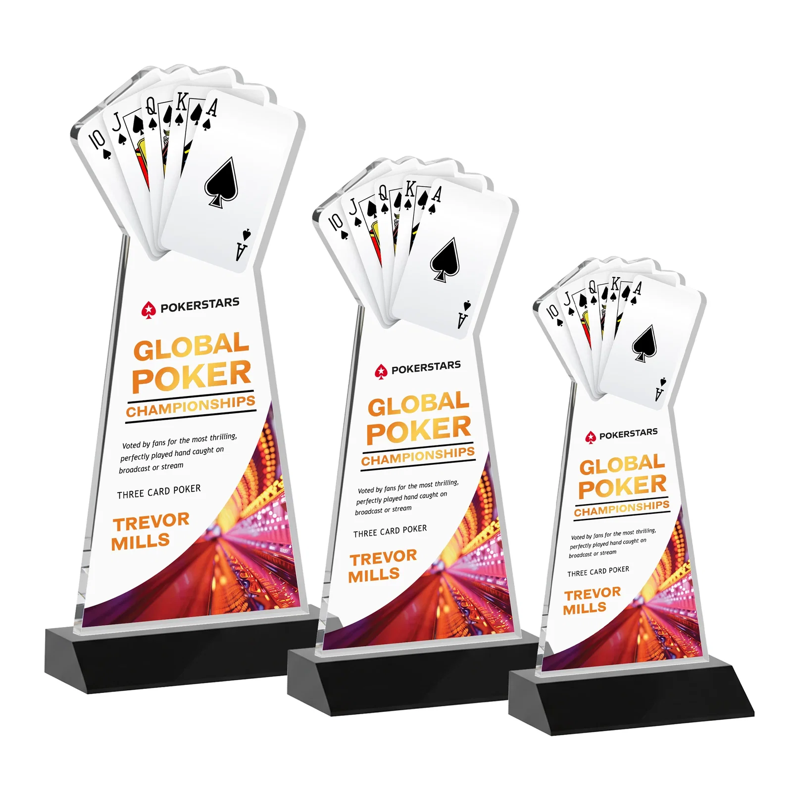 Custom printed Starfire Crystal Poker Award With Card Cutout, Mitered Base for corporate award ceremonies