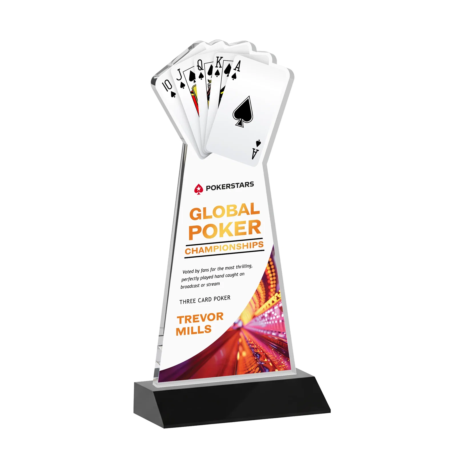 Custom printed Starfire Crystal Poker Award With Card Cutout, Mitered Base for sales achievement awards