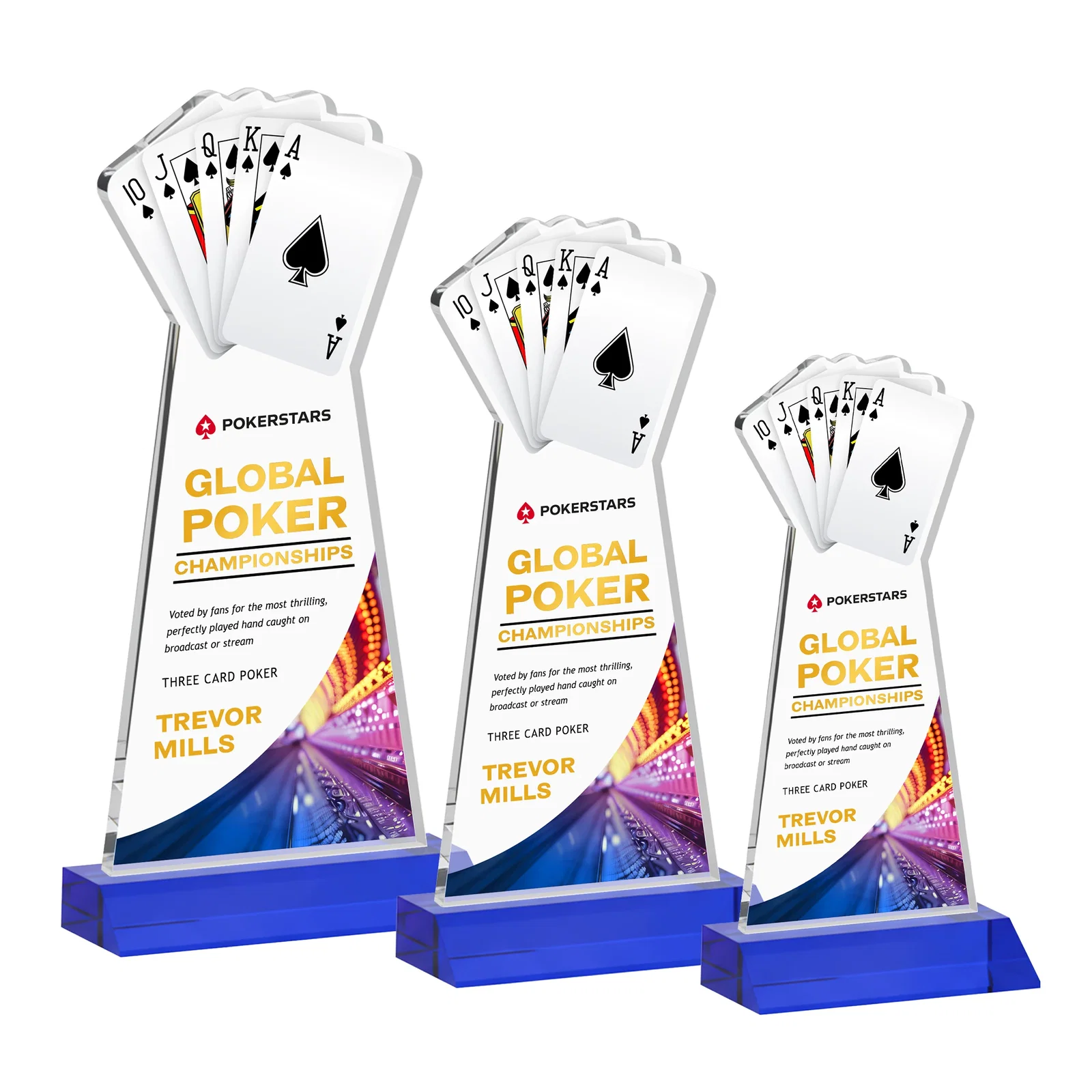 Custom printed Starfire Crystal Poker Award With Card Cutout, Mitered Base for team milestone celebrations