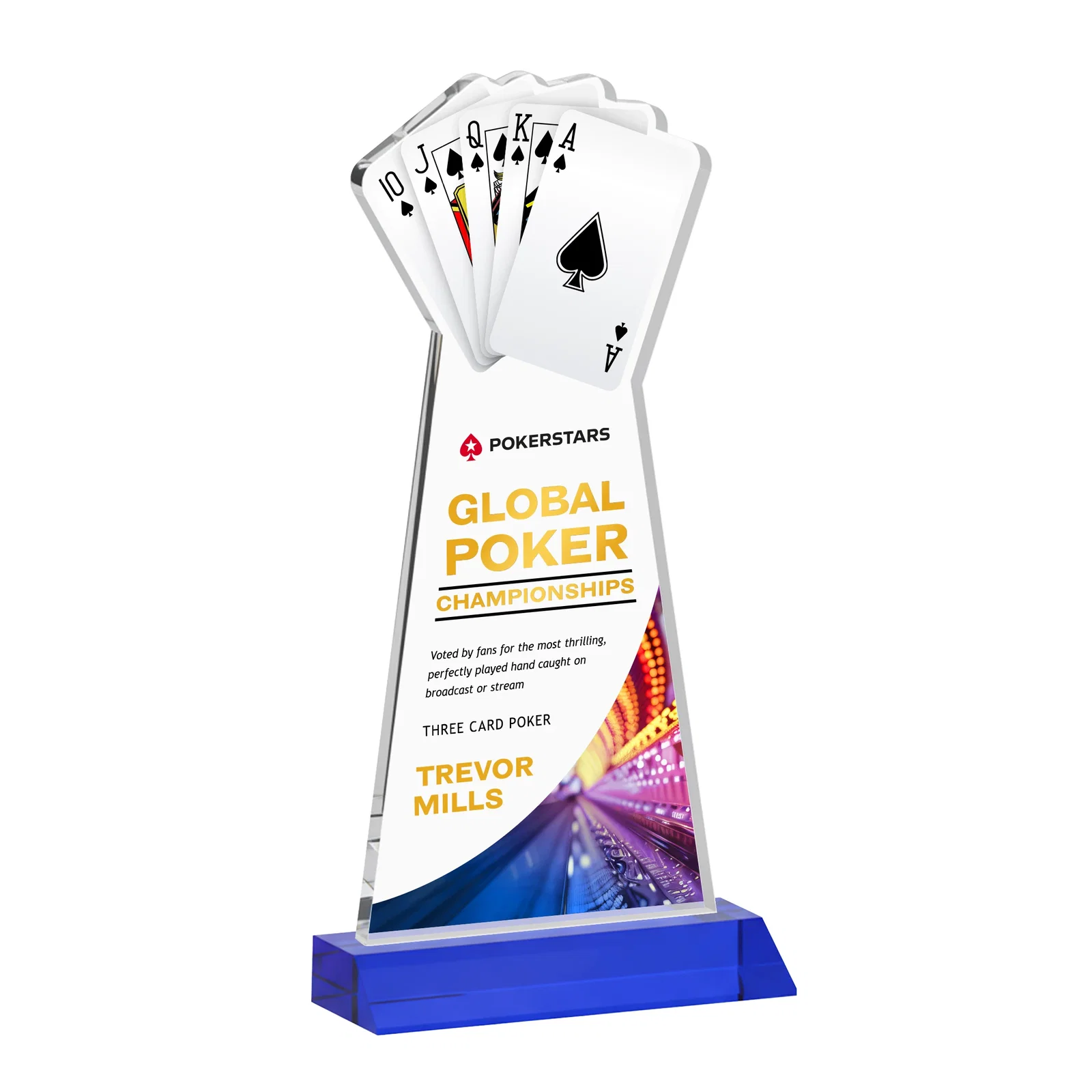 Custom printed Starfire Crystal Poker Award With Card Cutout, Mitered Base for safety achievement programs