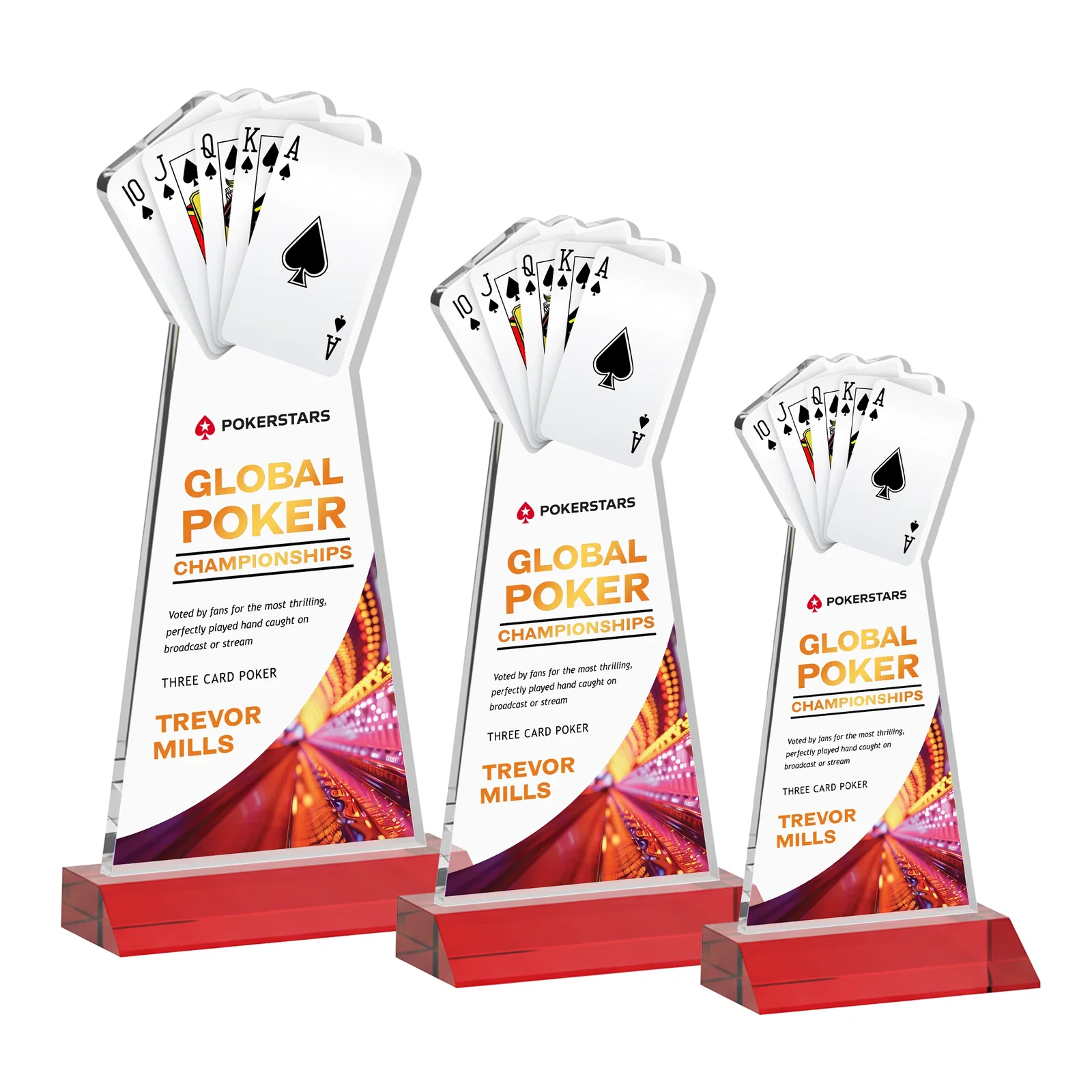 Customized Starfire Crystal Poker Award With Card Cutout, Mitered Base for service anniversary gifts
