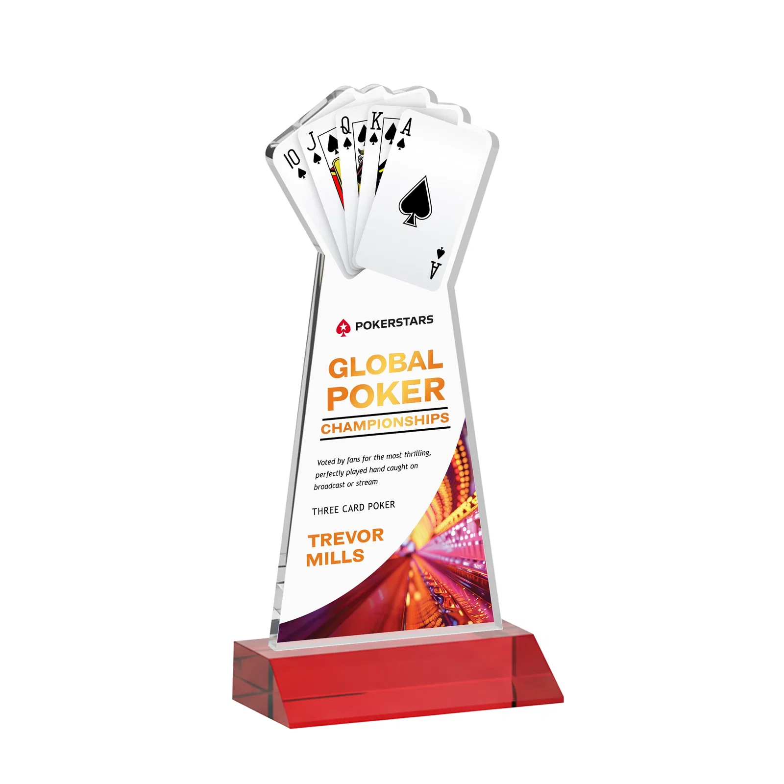 Customized Starfire Crystal Poker Award With Card Cutout, Mitered Base for sales achievement awards
