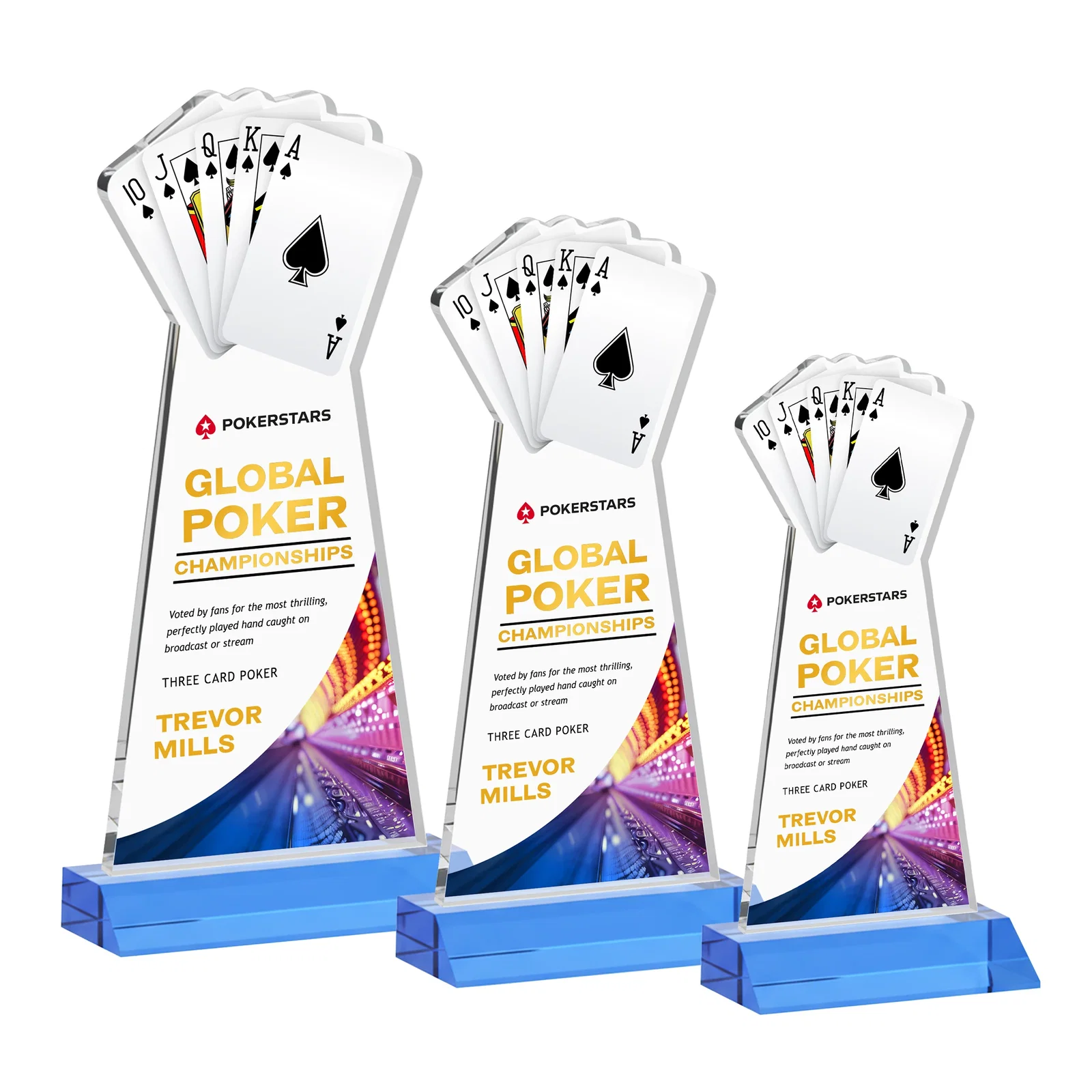 Customized Starfire Crystal Poker Award With Card Cutout, Mitered Base for donor appreciation