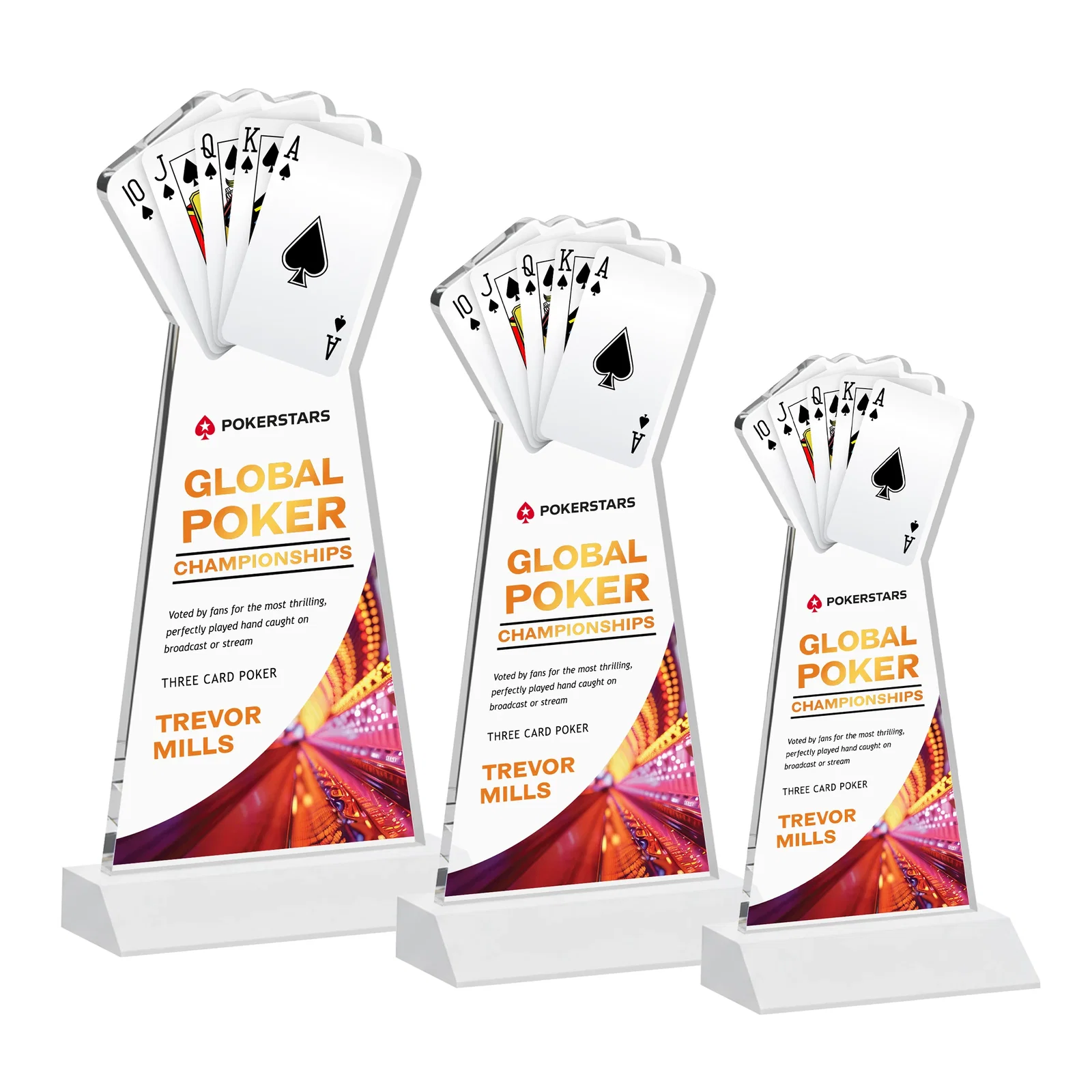 Customized Starfire Crystal Poker Award With Card Cutout, Mitered Base for dealer and partner awards
