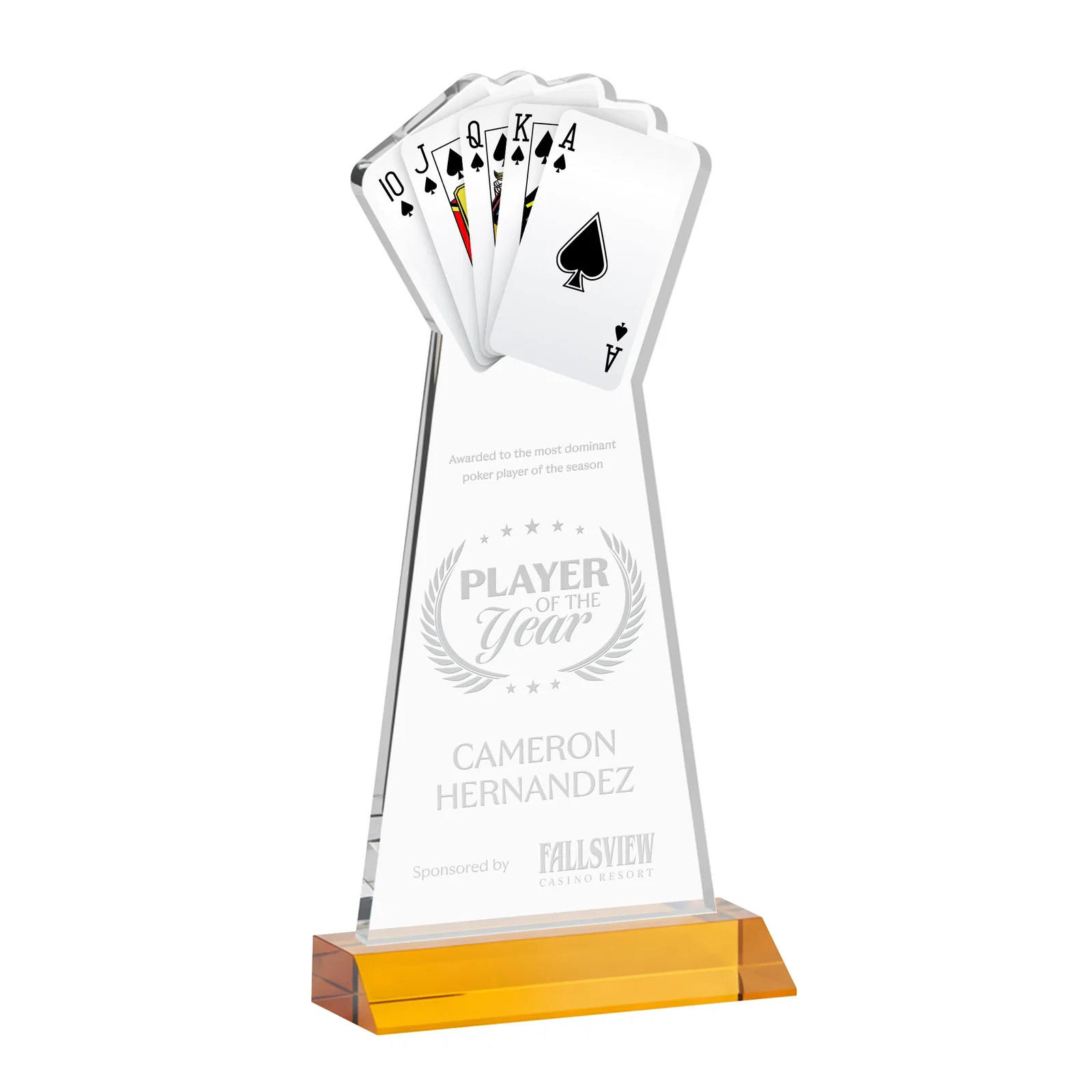 Custom Starfire Crystal Poker Award With Card Cutout, Mitered Base for safety achievement programs