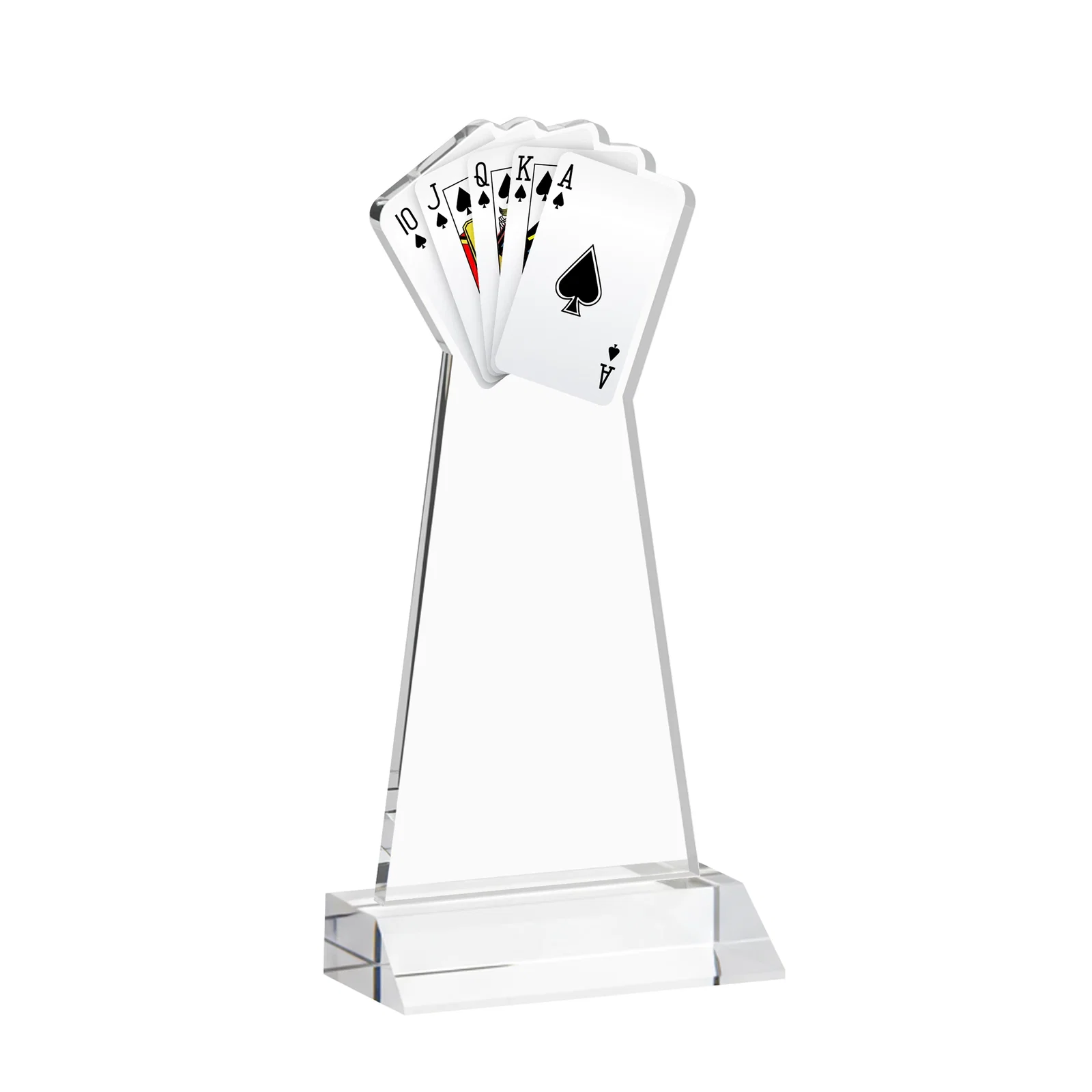 Custom engraved Starfire Crystal Poker Award With Card Cutout, Mitered Base for service anniversary gifts