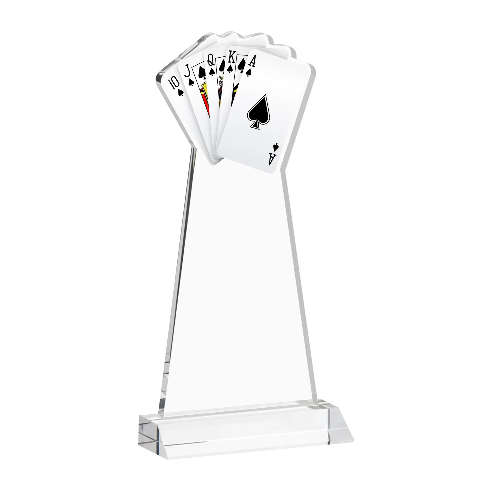 Custom engraved Starfire Crystal Poker Award With Card Cutout, Mitered Base for retirement presentations