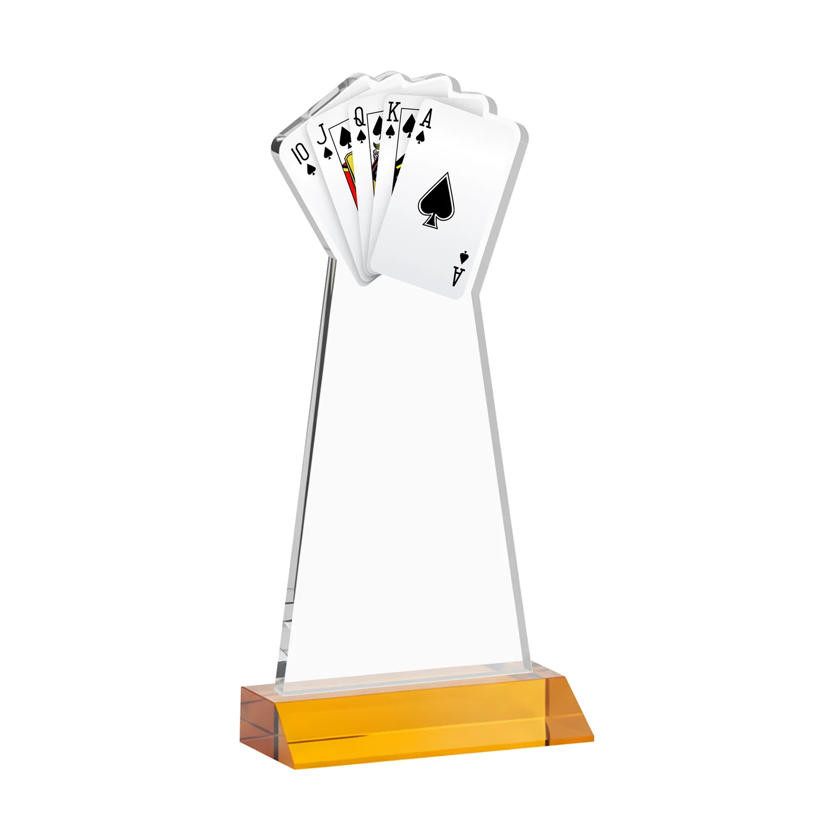 Custom engraved Starfire Crystal Poker Award With Card Cutout, Mitered Base for donor appreciation