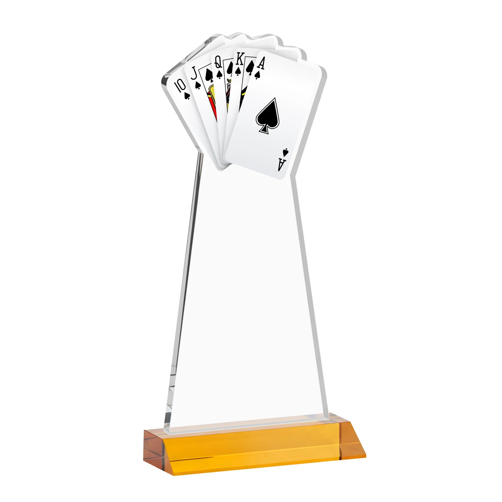 Custom engraved Starfire Crystal Poker Award With Card Cutout, Mitered Base for graduation ceremonies