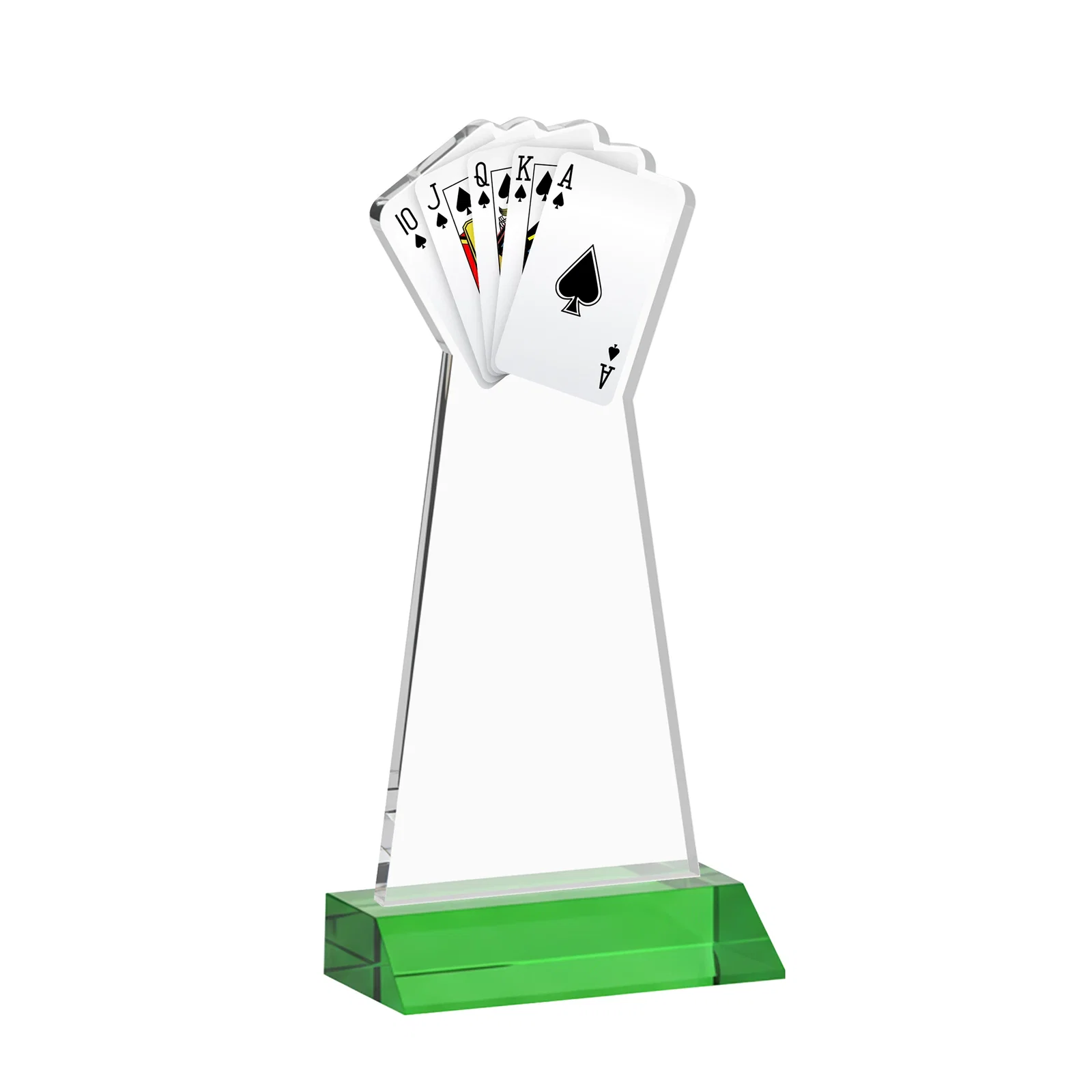 Custom engraved Starfire Crystal Poker Award With Card Cutout, Mitered Base for safety achievement programs