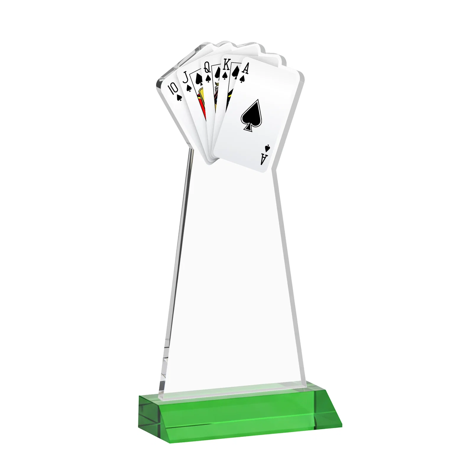 Custom engraved Starfire Crystal Poker Award With Card Cutout, Mitered Base for volunteer appreciation