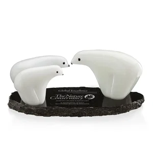 White Glass Polar Bear Family Award Cast as One Connected Piece