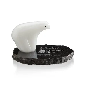 White Glass Polar Bear Award on Chipped-Edge Granite Base