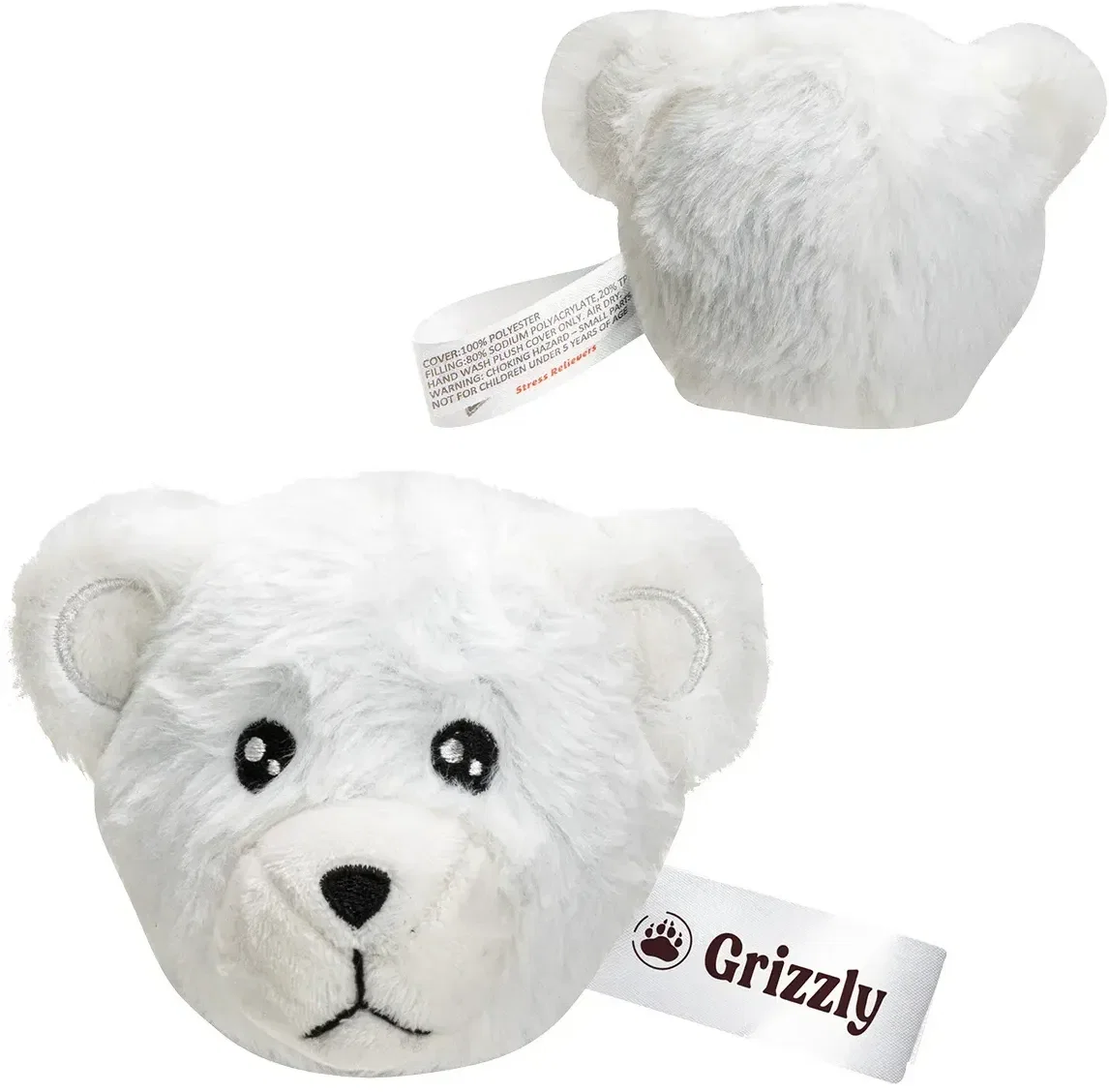 Polar Bear Plush Stress Buster, custom plush sensory toy with logo, front view