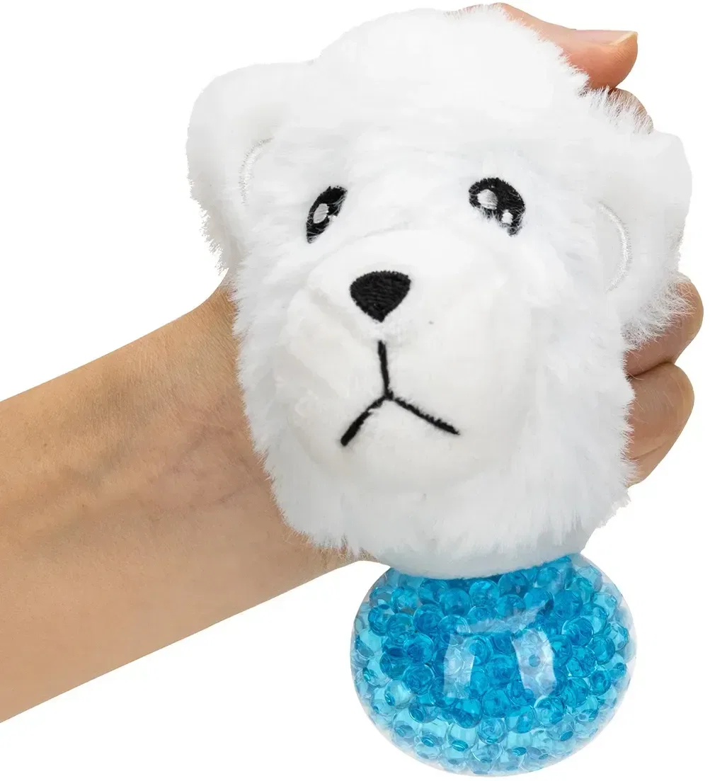 Custom polar bear plush stress ball, side profile detail