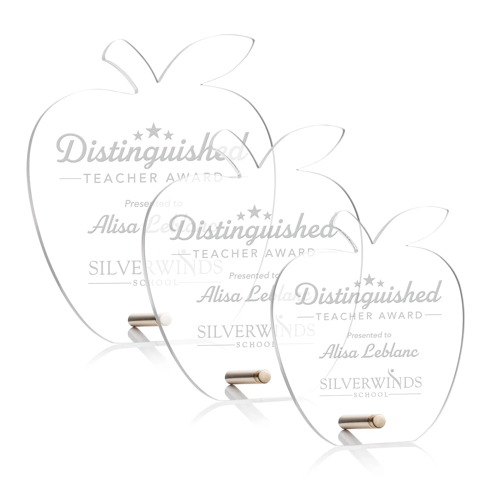 Custom Beveled Acrylic Apple Award with Easel Pin for Teachers for employee recognition