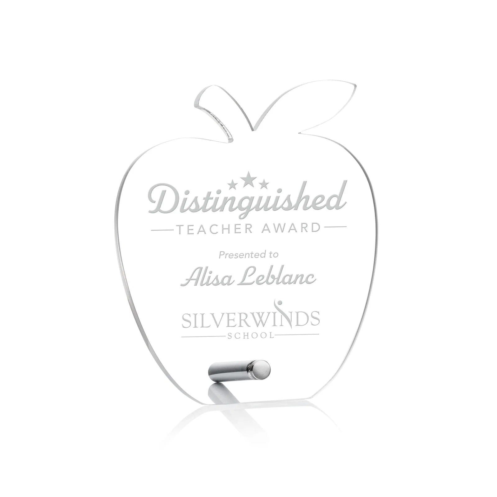 Custom Beveled Acrylic Apple Award with Easel Pin for Teachers for volunteer appreciation
