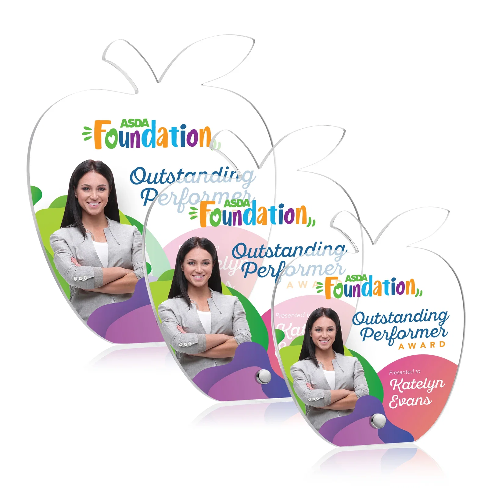 Personalized Beveled Acrylic Apple Award with Easel Pin for Teachers for employee recognition