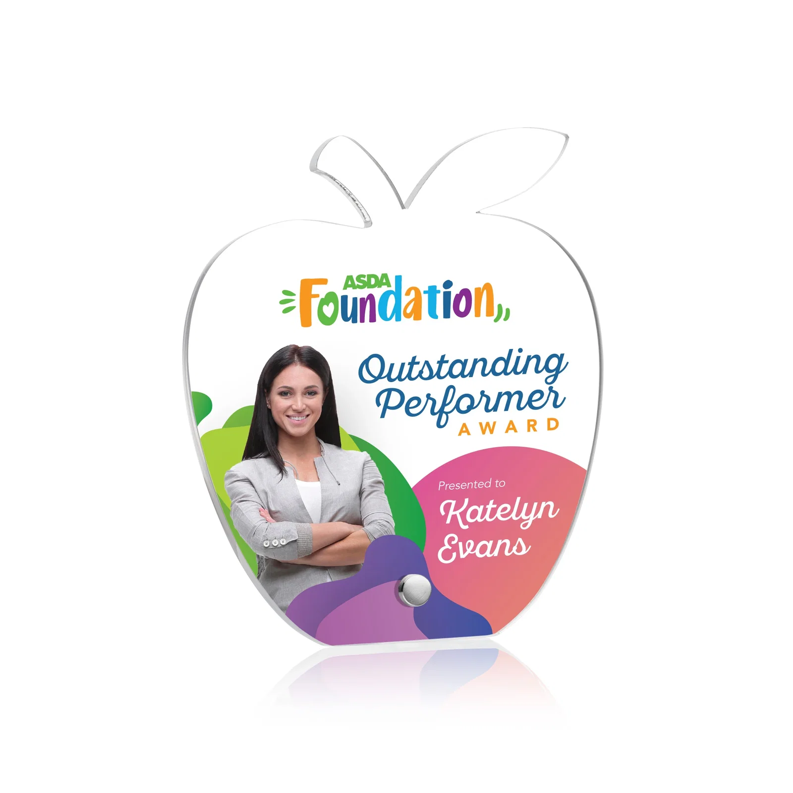 Personalized Beveled Acrylic Apple Award with Easel Pin for Teachers for corporate award ceremonies
