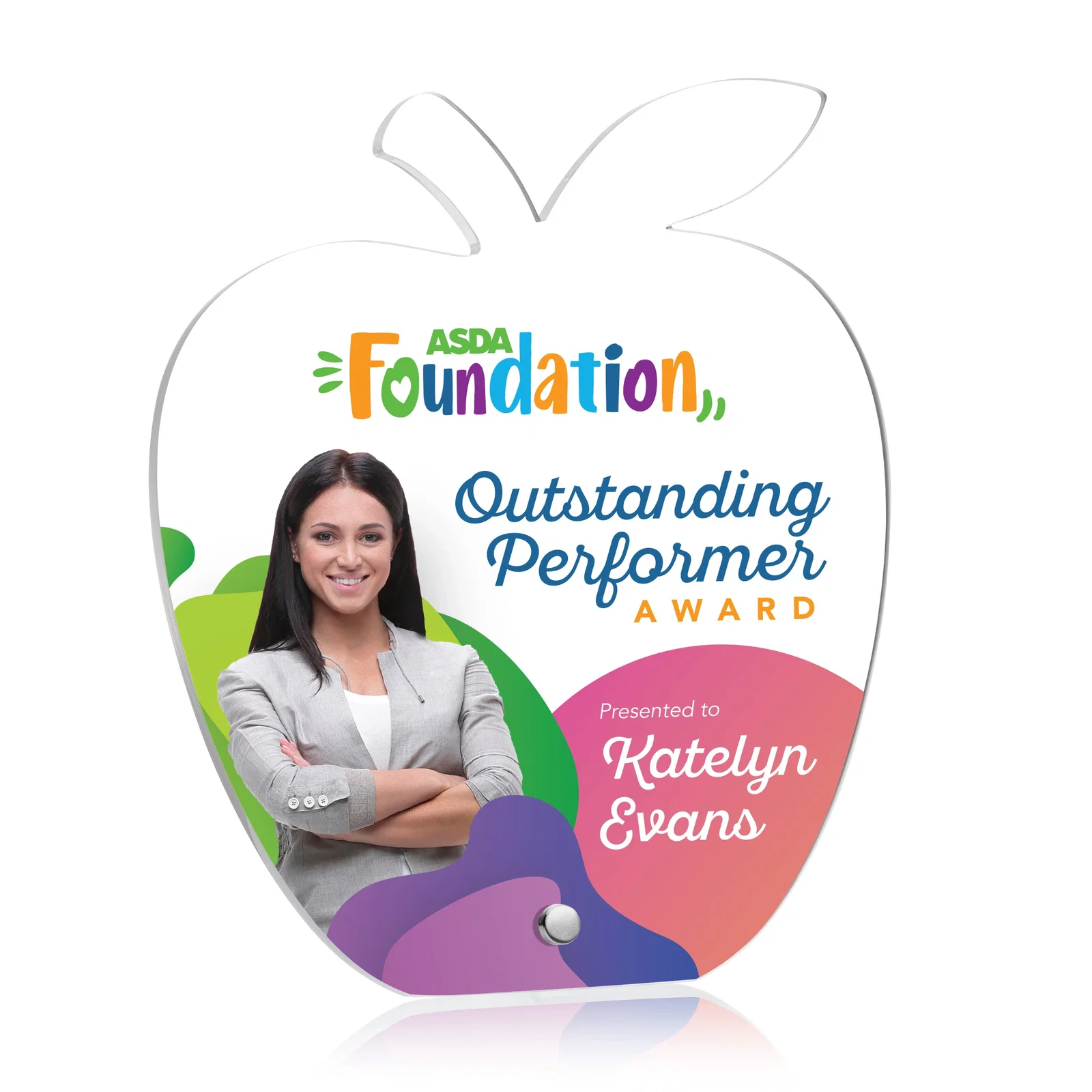 Personalized Beveled Acrylic Apple Award with Easel Pin for Teachers for sales achievement awards