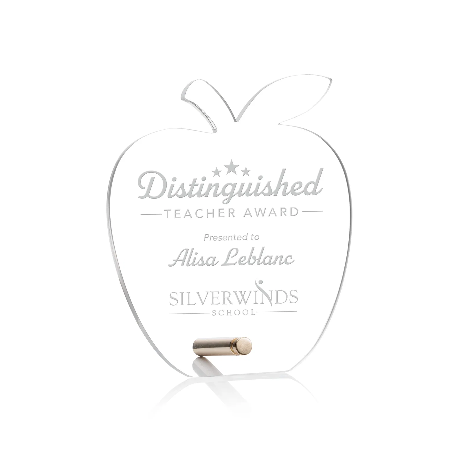 Custom Beveled Acrylic Apple Award with Easel Pin for Teachers for corporate award ceremonies