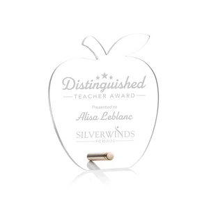Beveled Acrylic Apple Award with Easel Pin for Teachers