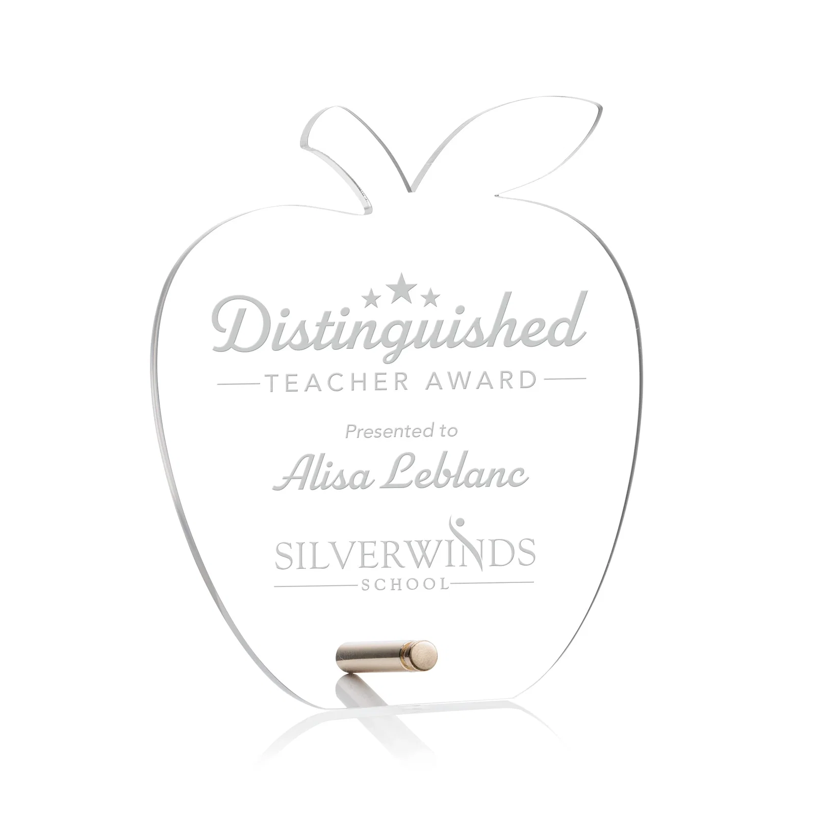 Custom Beveled Acrylic Apple Award with Easel Pin for Teachers for service anniversary gifts