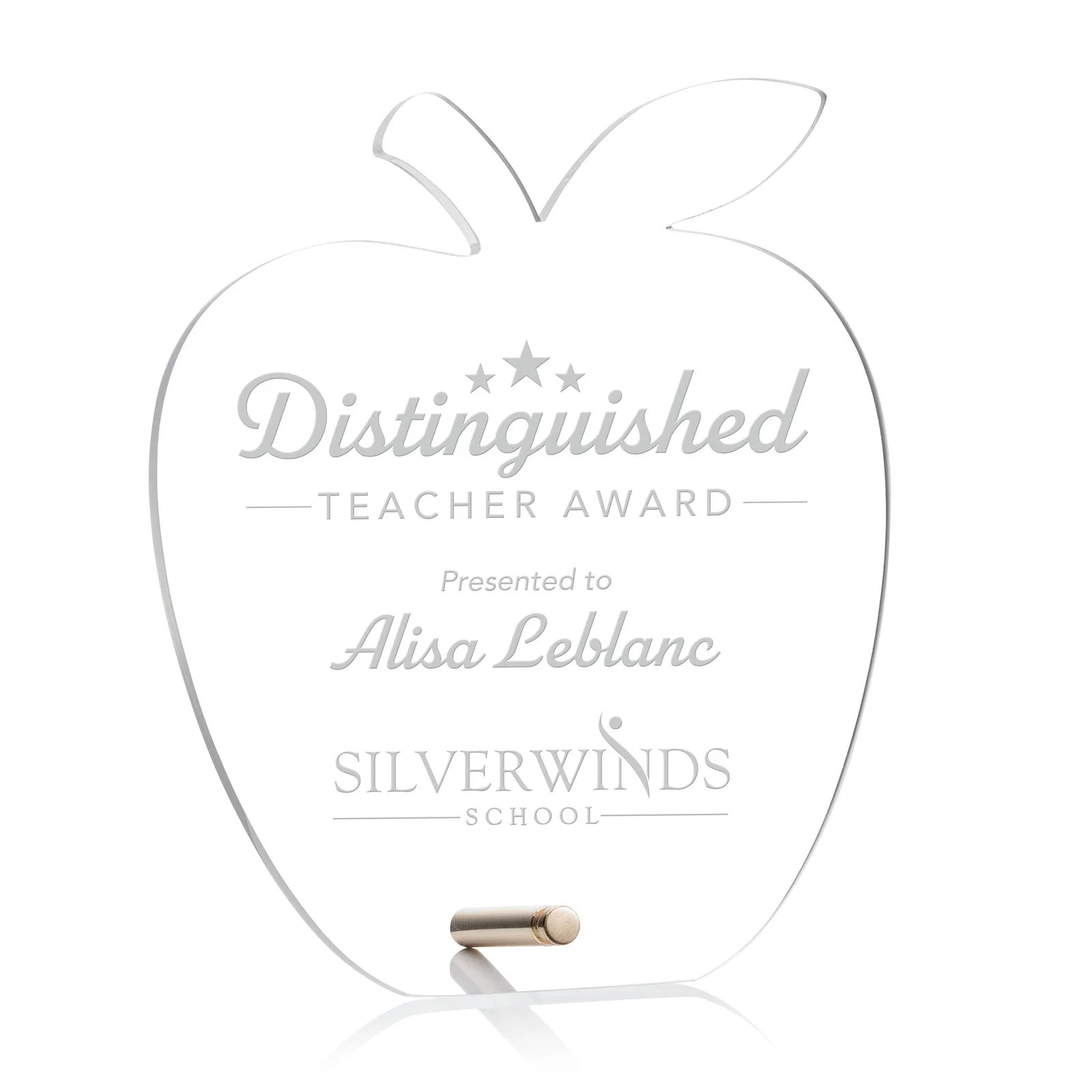 Custom Beveled Acrylic Apple Award with Easel Pin for Teachers for sales achievement awards