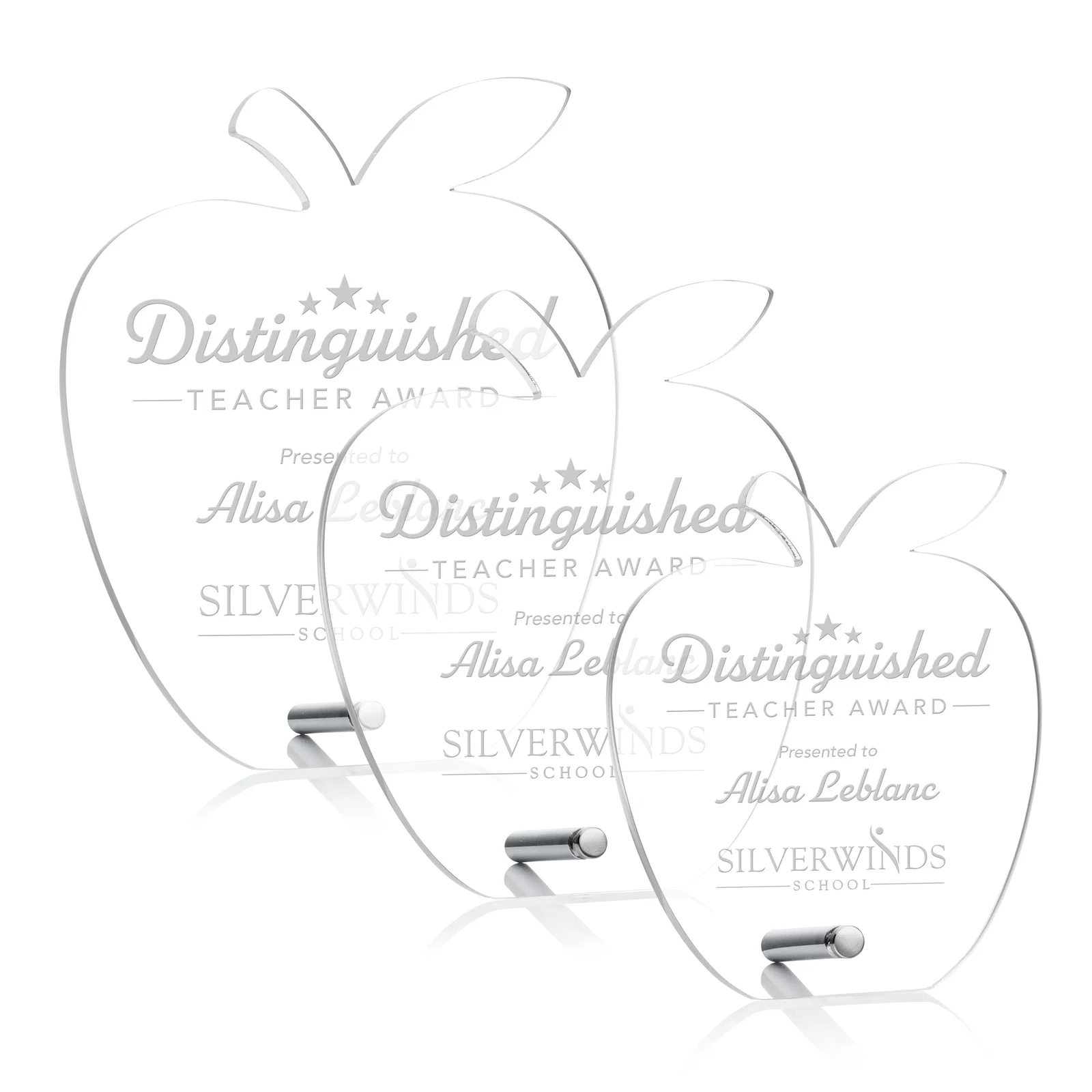 Custom Beveled Acrylic Apple Award with Easel Pin for Teachers for safety achievement programs