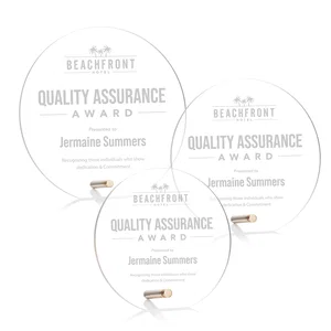 Beveled Acrylic Clipped-Bottom Circle Award with Easel Pin