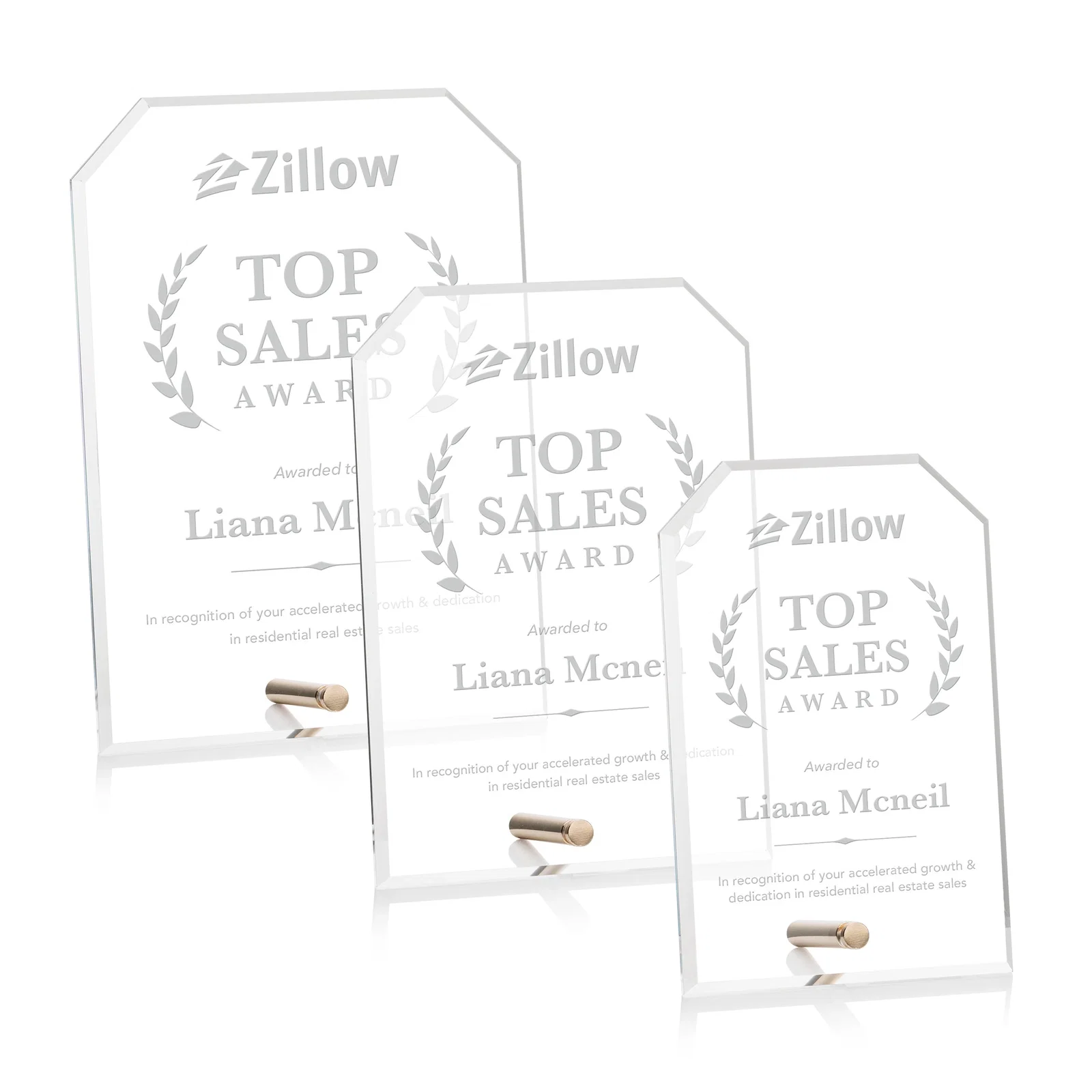 Custom Beveled Acrylic Clipped-Corner Tower Award with Easel Pin for employee recognition