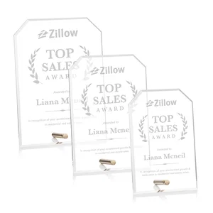 Beveled Acrylic Clipped-Corner Tower Award with Easel Pin