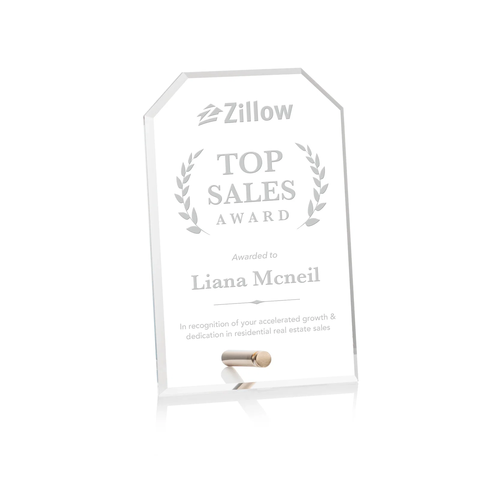 Custom Beveled Acrylic Clipped-Corner Tower Award with Easel Pin for corporate award ceremonies