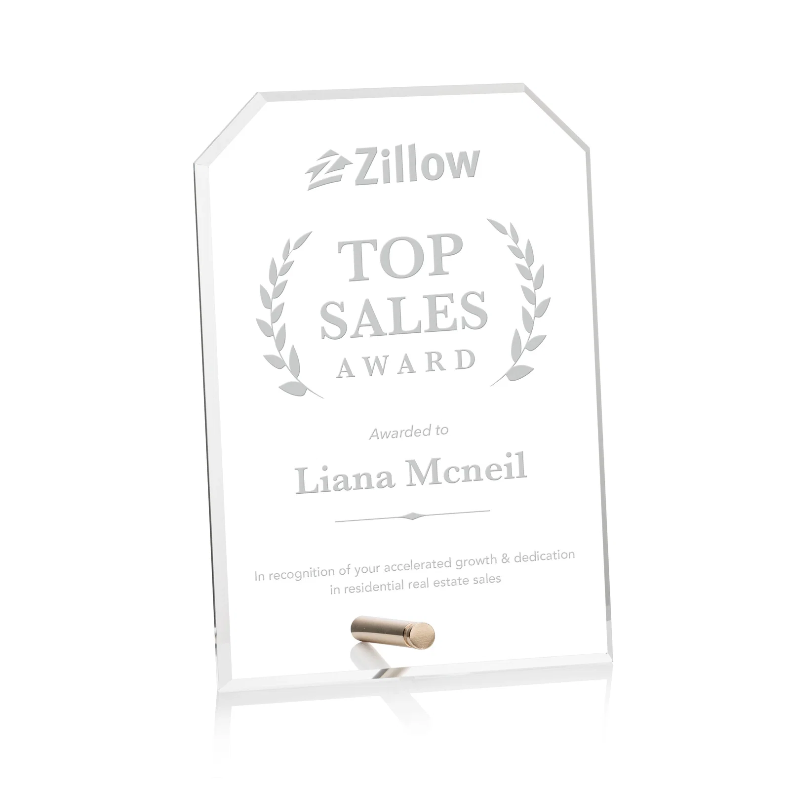 Custom Beveled Acrylic Clipped-Corner Tower Award with Easel Pin for service anniversary gifts