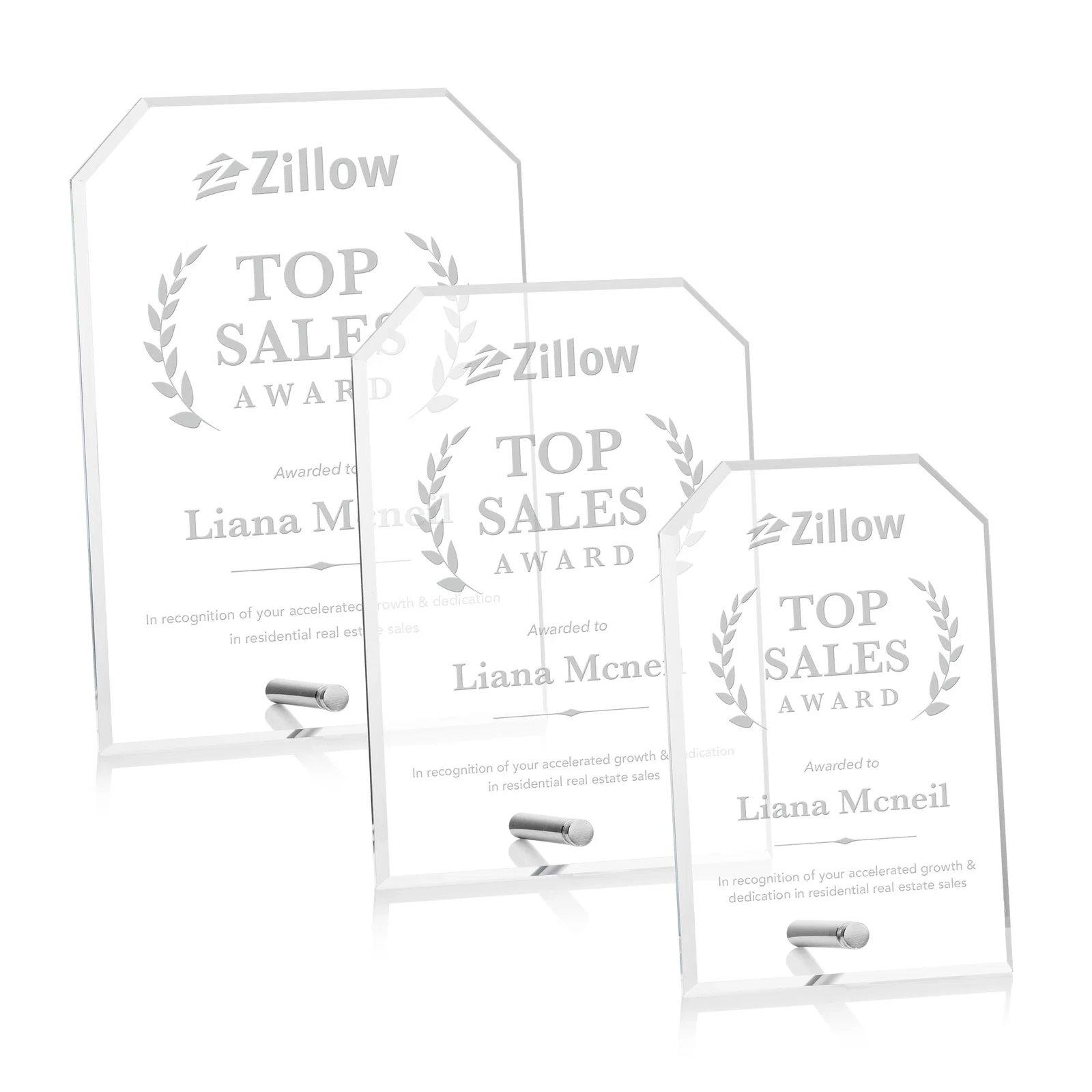 Custom Beveled Acrylic Clipped-Corner Tower Award with Easel Pin for safety achievement programs