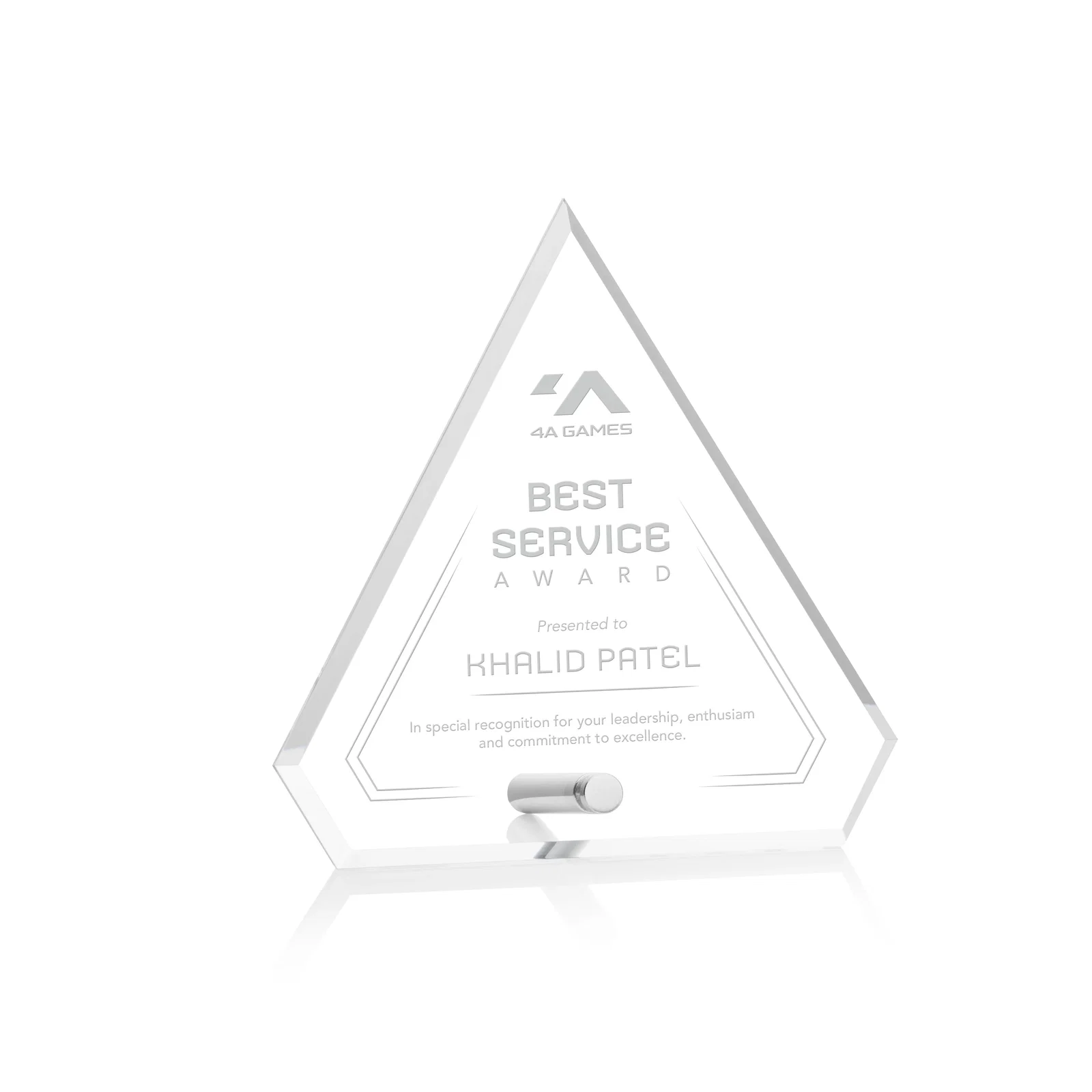 Custom Beveled Acrylic Clipped-Top Diamond Award with Easel Pin for volunteer appreciation