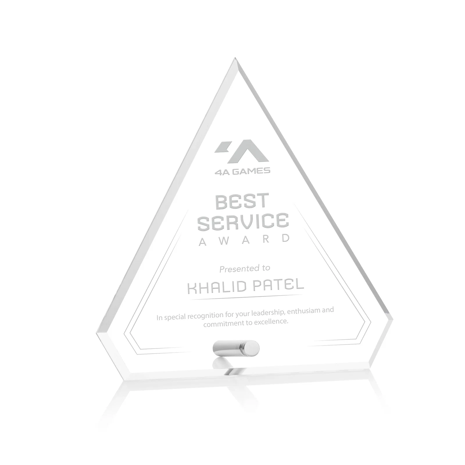 Custom Beveled Acrylic Clipped-Top Diamond Award with Easel Pin for dealer and partner awards