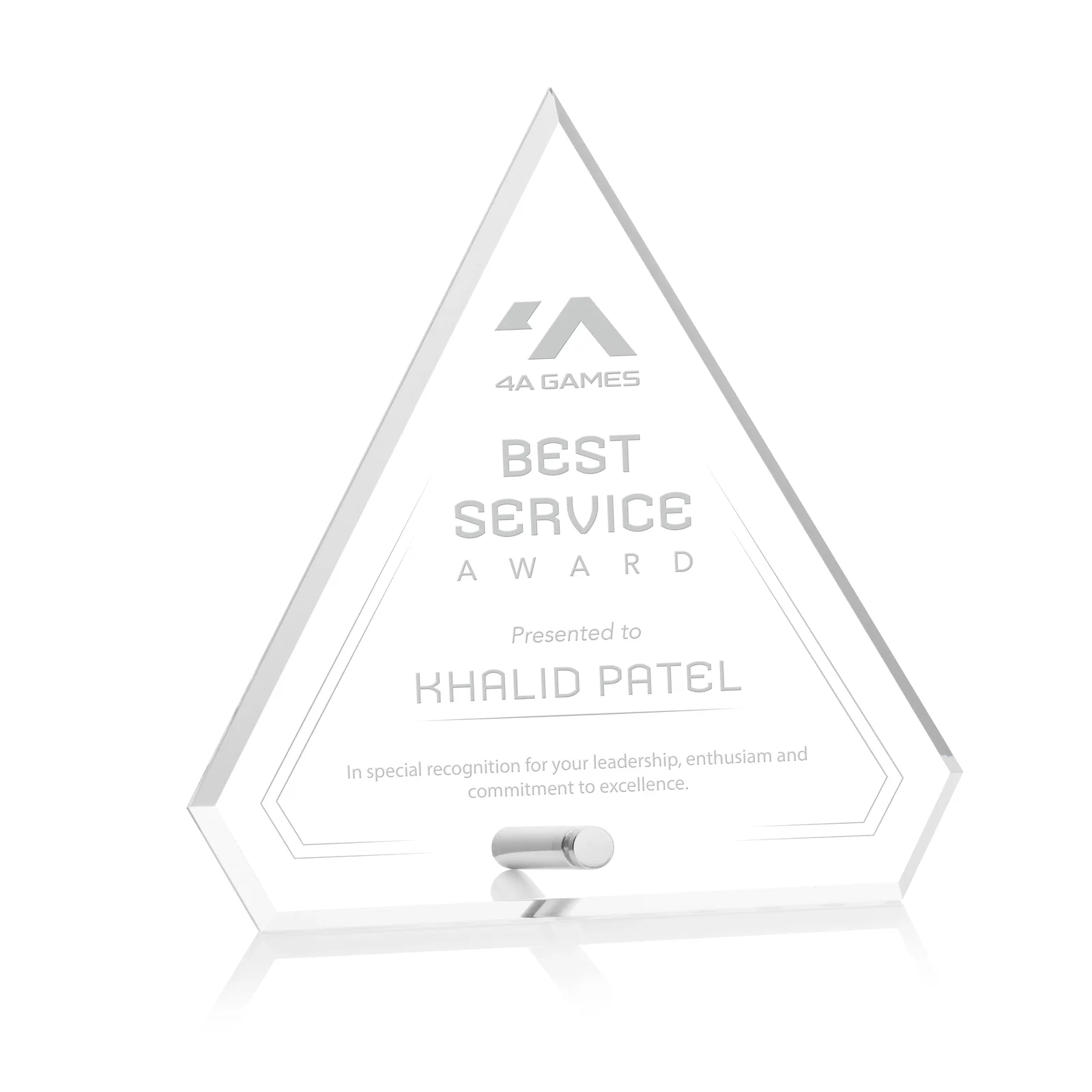 Custom Beveled Acrylic Clipped-Top Diamond Award with Easel Pin for company anniversary events